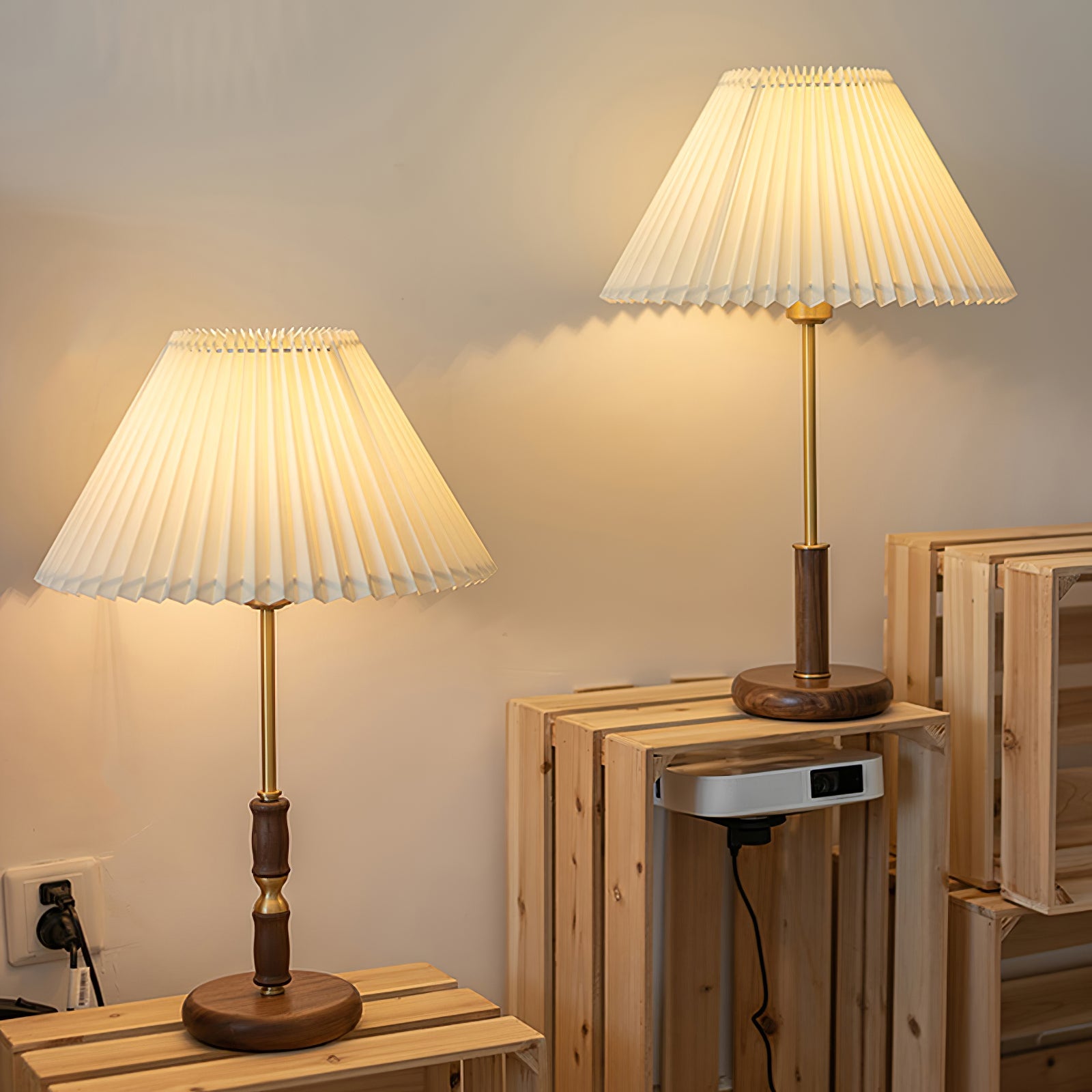 Pleated Walnut Table Lamp - Blowlighting