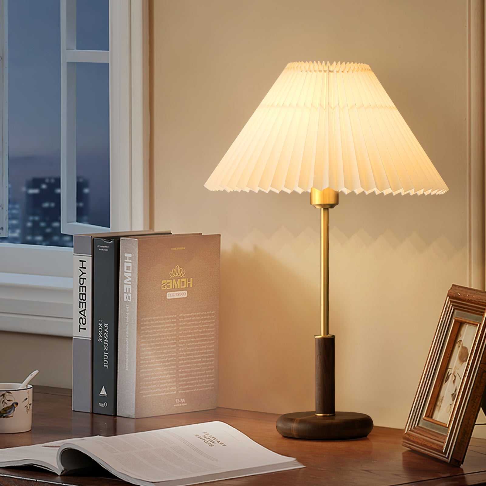 Pleated Walnut Table Lamp - Blowlighting