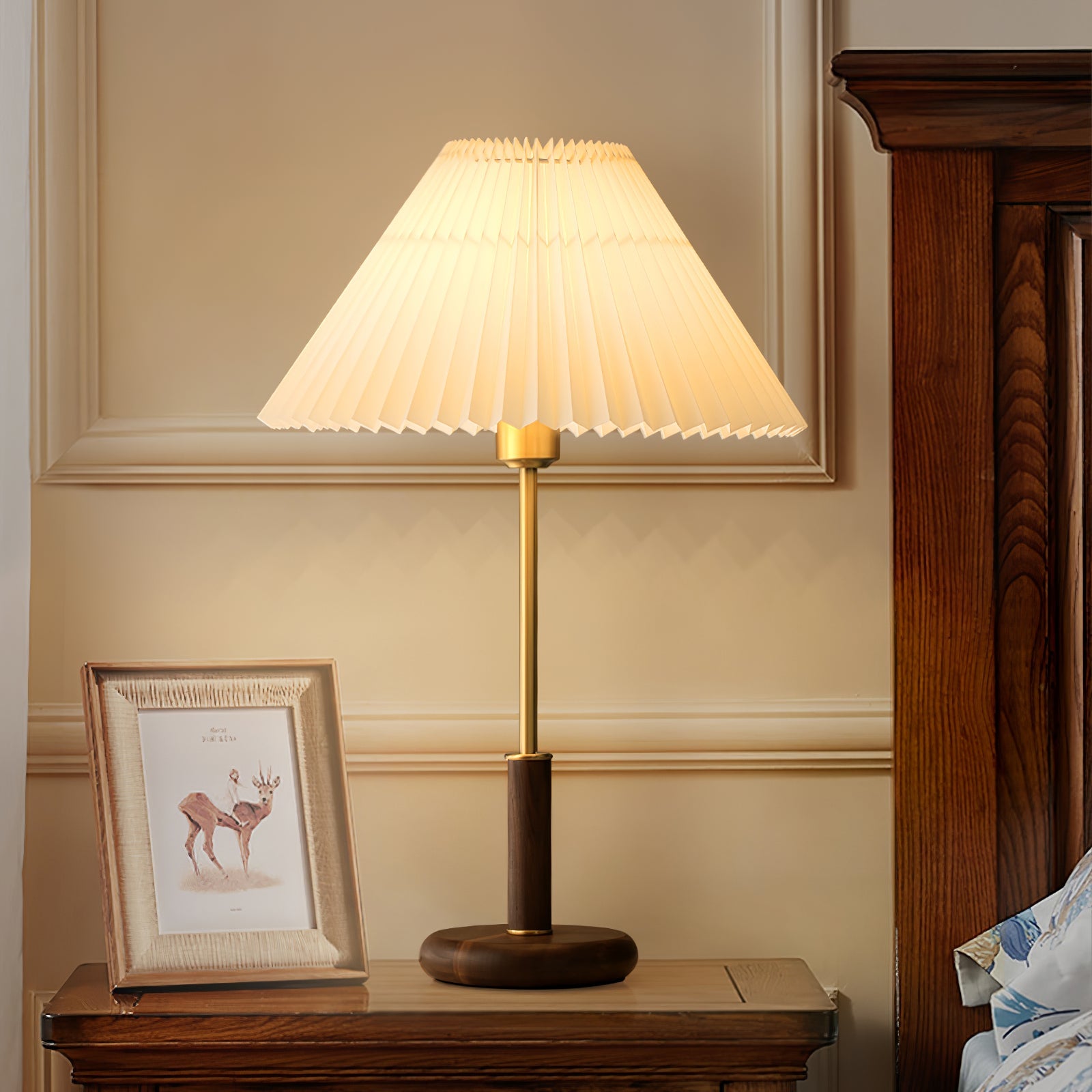 Pleated Walnut Table Lamp - Blowlighting
