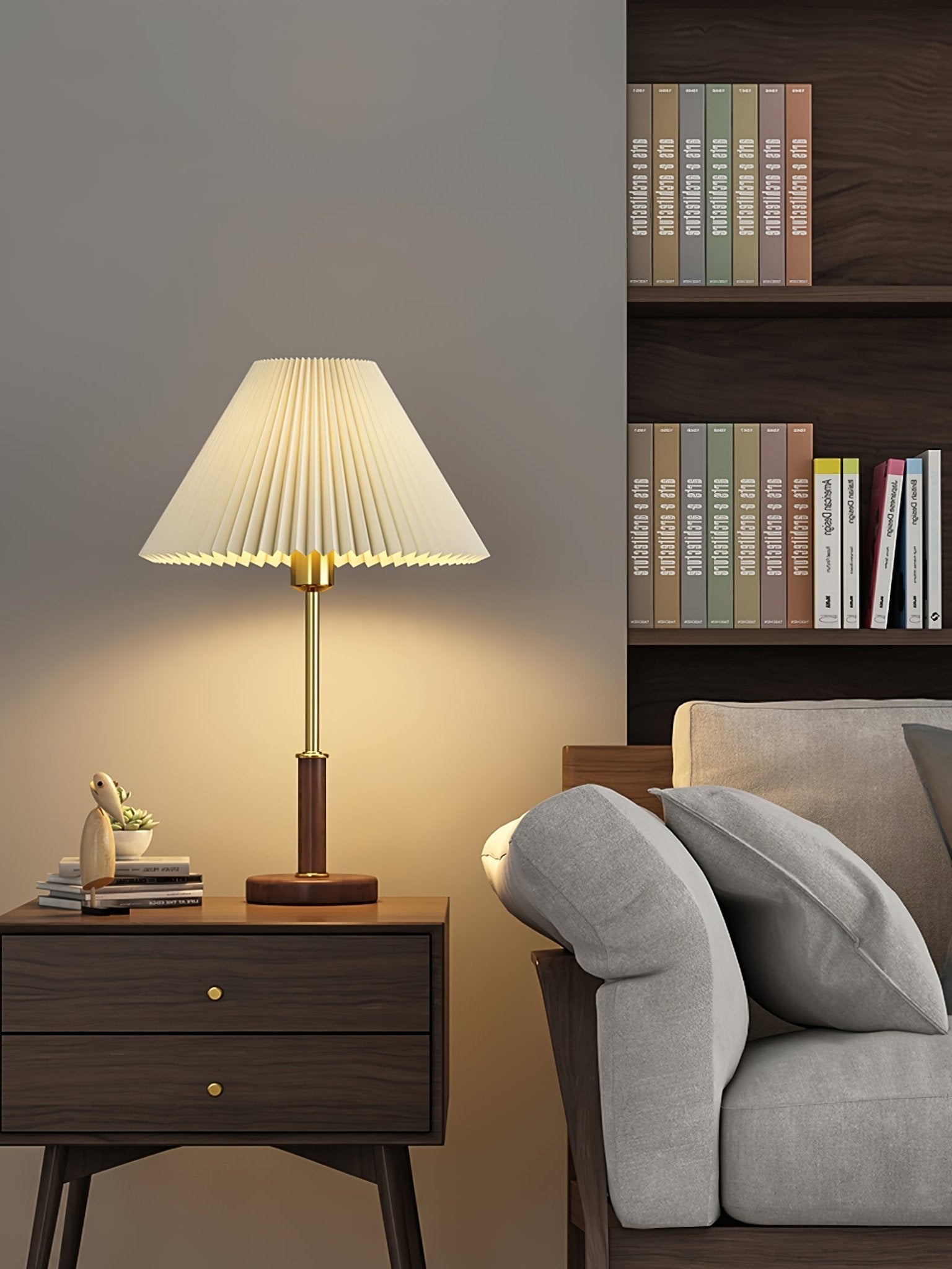 Pleated Walnut Table Lamp - Blowlighting