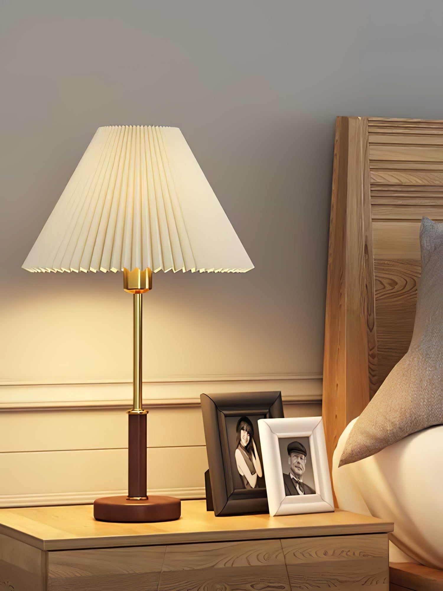 Pleated Walnut Table Lamp - Blowlighting