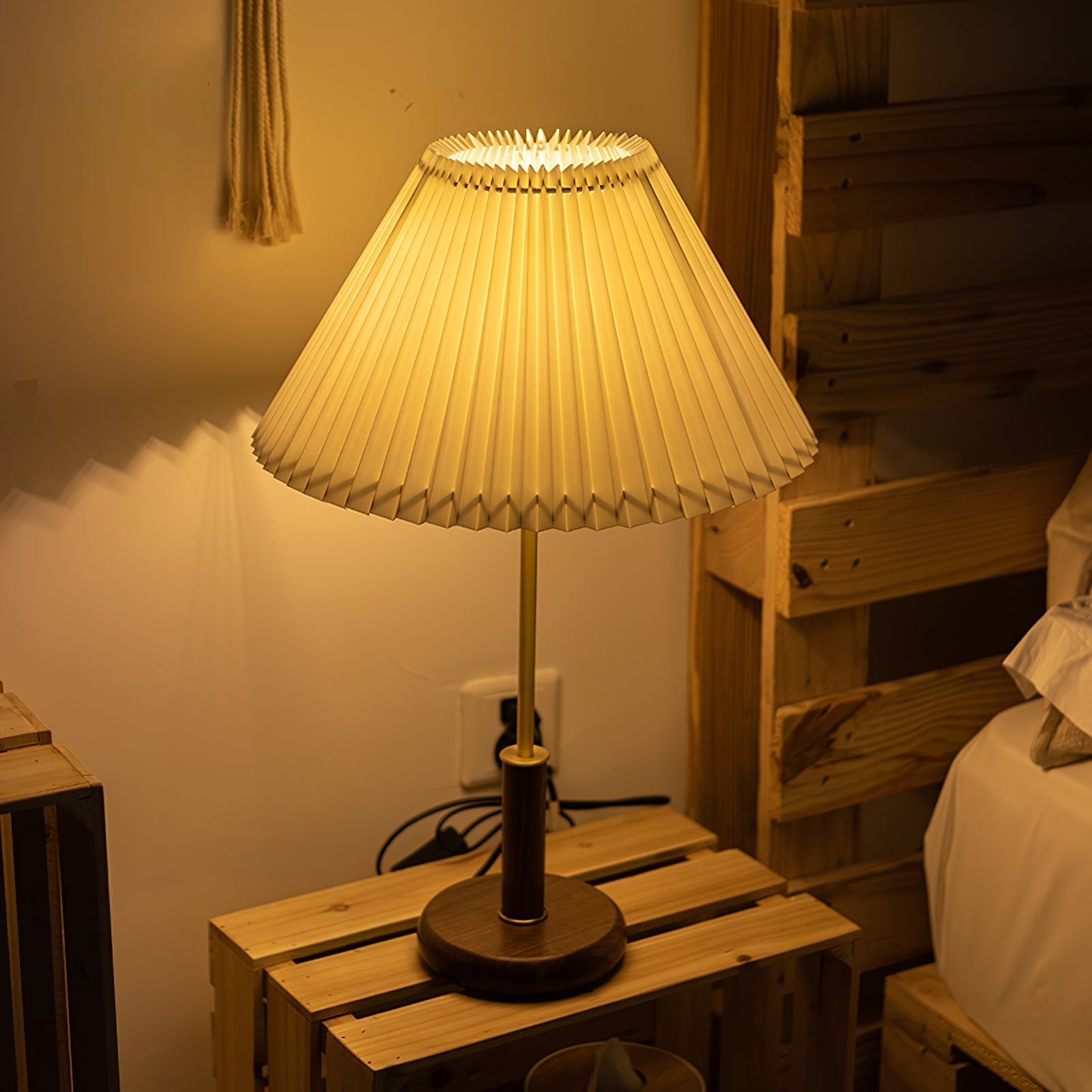 Pleated Walnut Table Lamp - Blowlighting