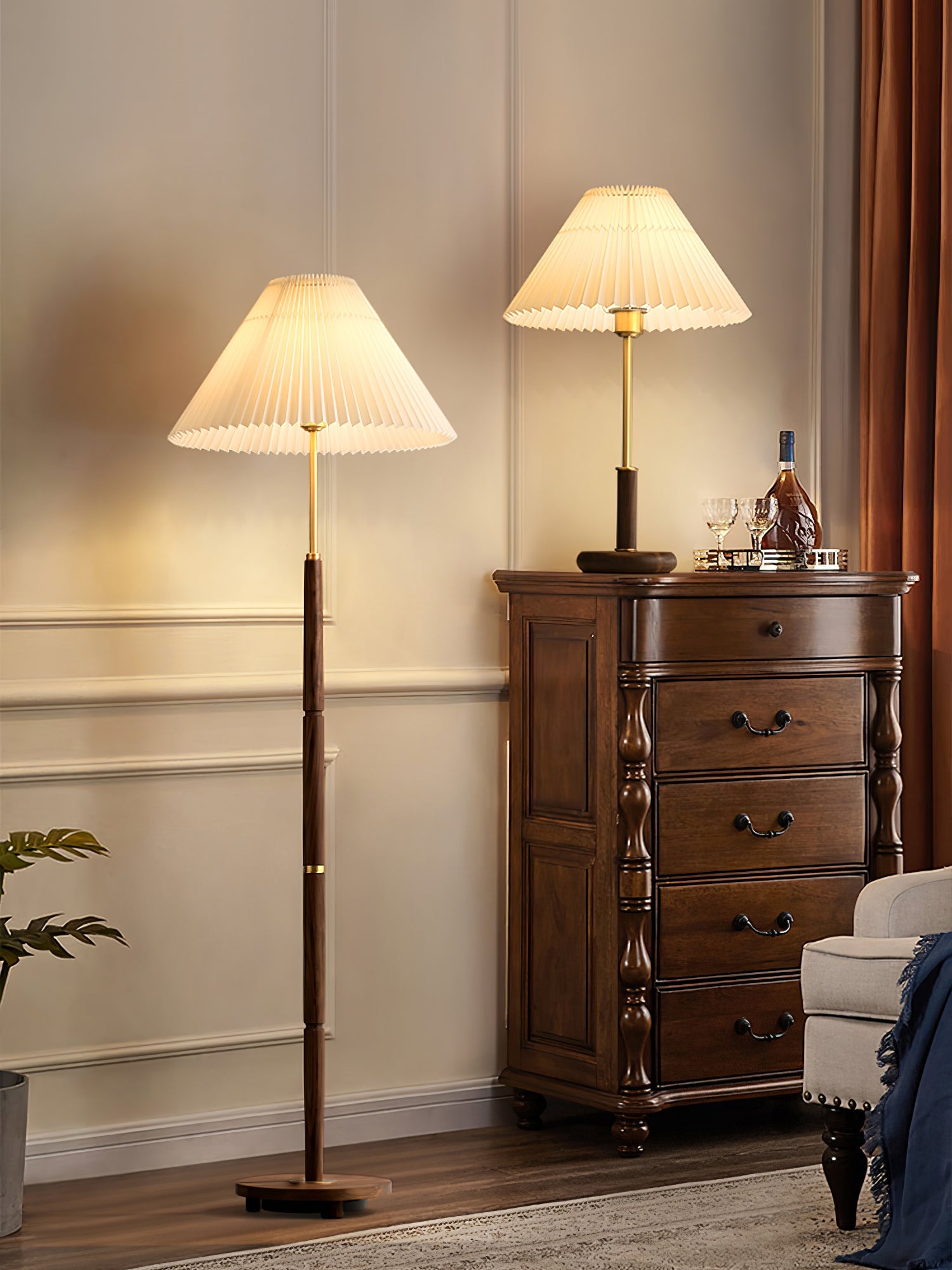 Pleated Walnut Table Lamp - Blowlighting