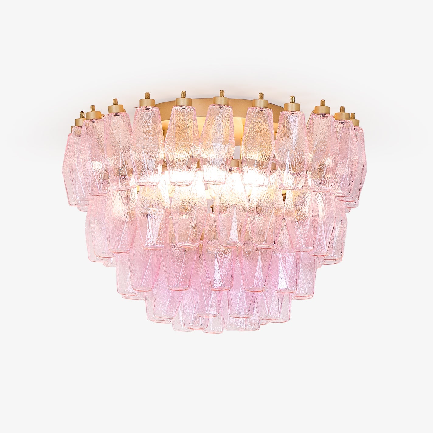 Aurora Ceiling Lamp Poliedri Pink Murano Glass Layered Flush Mount - Blowlighting