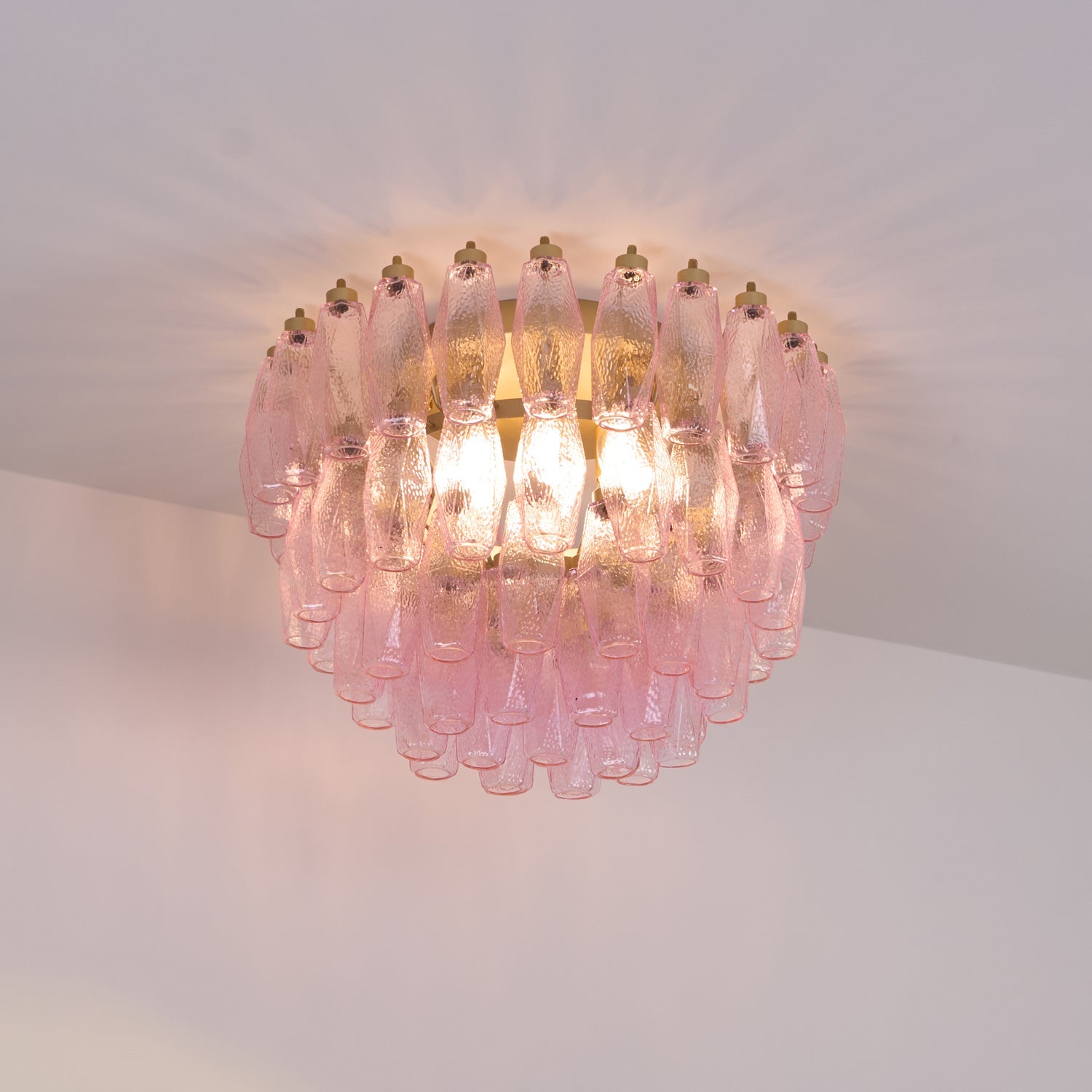 Aurora Ceiling Lamp Poliedri Pink Murano Glass Layered Flush Mount - Blowlighting