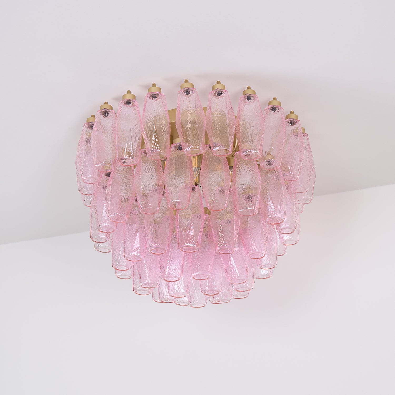 Aurora Ceiling Lamp Poliedri Pink Murano Glass Layered Flush Mount - Blowlighting