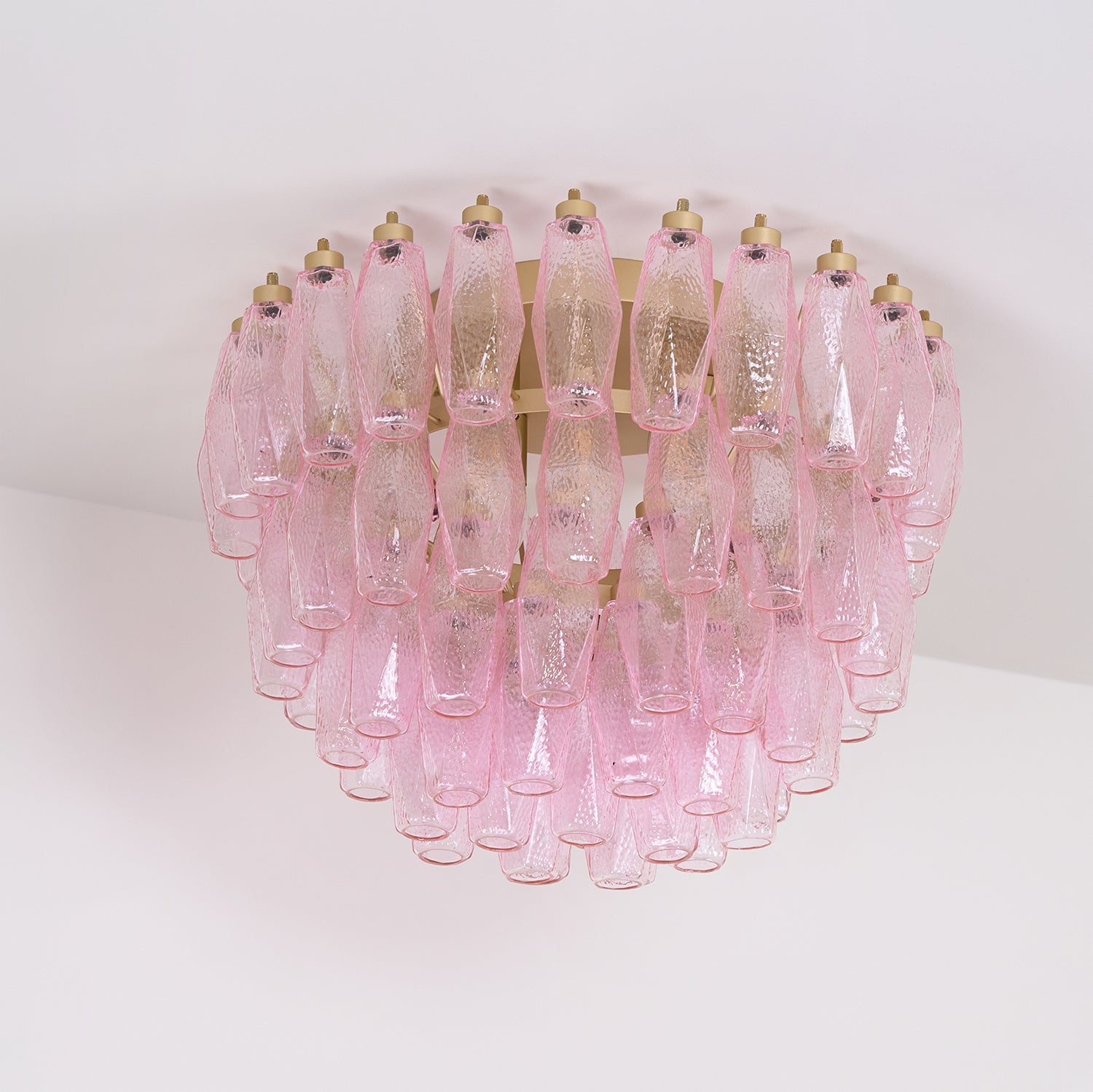 Aurora Ceiling Lamp Poliedri Pink Murano Glass Layered Flush Mount - Blowlighting