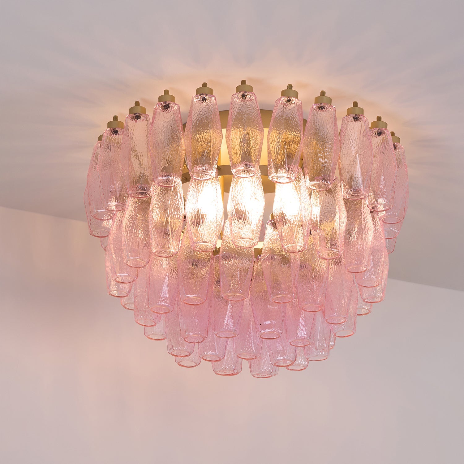 Aurora Ceiling Lamp Poliedri Pink Murano Glass Layered Flush Mount - Blowlighting