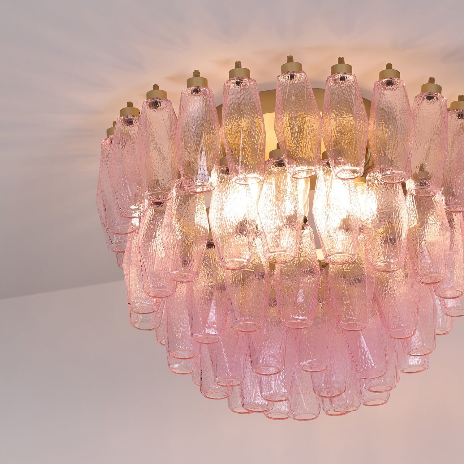 Aurora Ceiling Lamp Poliedri Pink Murano Glass Layered Flush Mount - Blowlighting