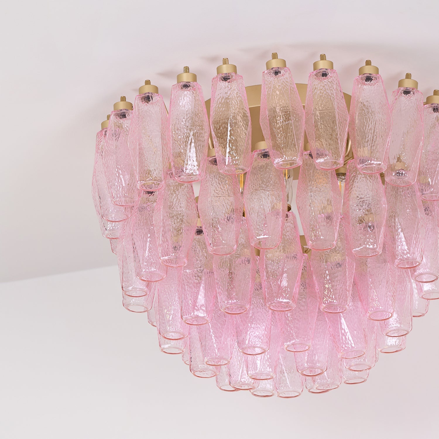 Aurora Ceiling Lamp Poliedri Pink Murano Glass Layered Flush Mount - Blowlighting
