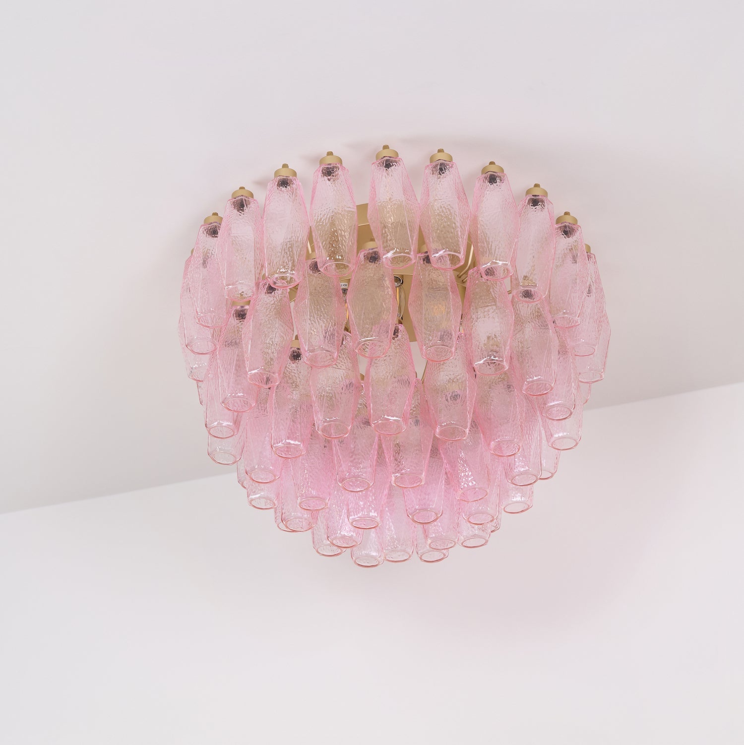 Aurora Ceiling Lamp Poliedri Pink Murano Glass Layered Flush Mount - Blowlighting