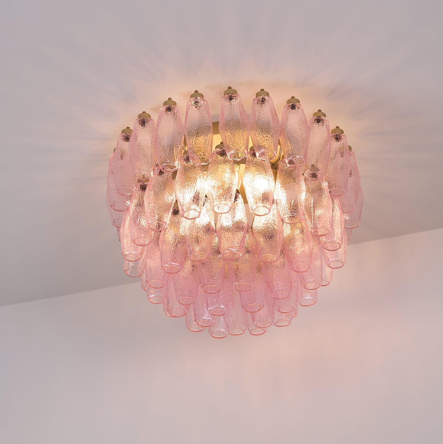 Aurora Ceiling Lamp Poliedri Pink Murano Glass Layered Flush Mount - Blowlighting