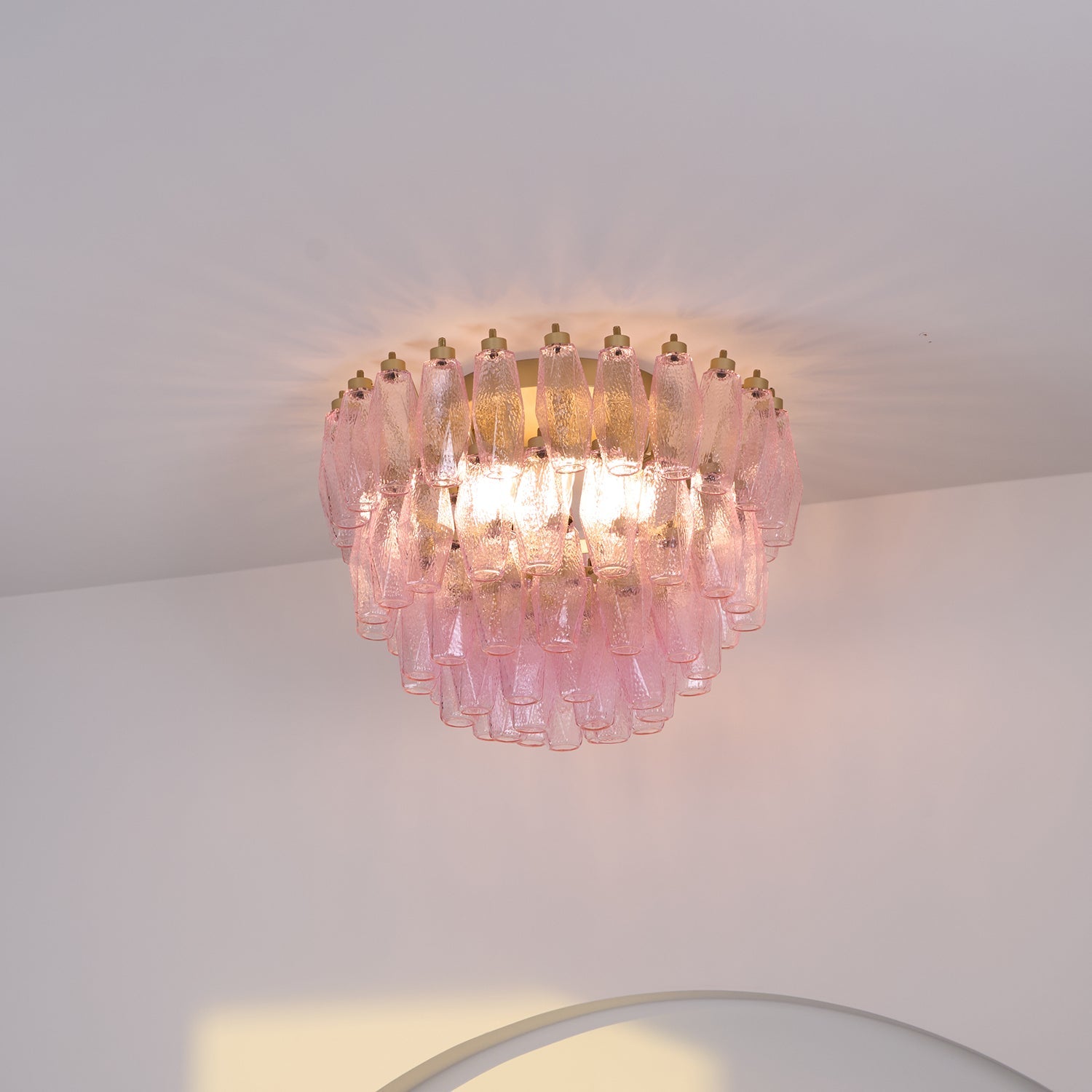 Aurora Ceiling Lamp Poliedri Pink Murano Glass Layered Flush Mount - Blowlighting