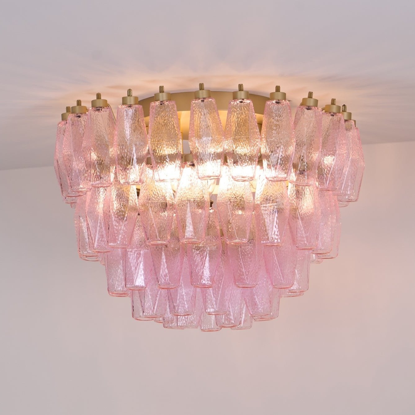 Aurora Ceiling Lamp Poliedri Pink Murano Glass Layered Flush Mount - Blowlighting