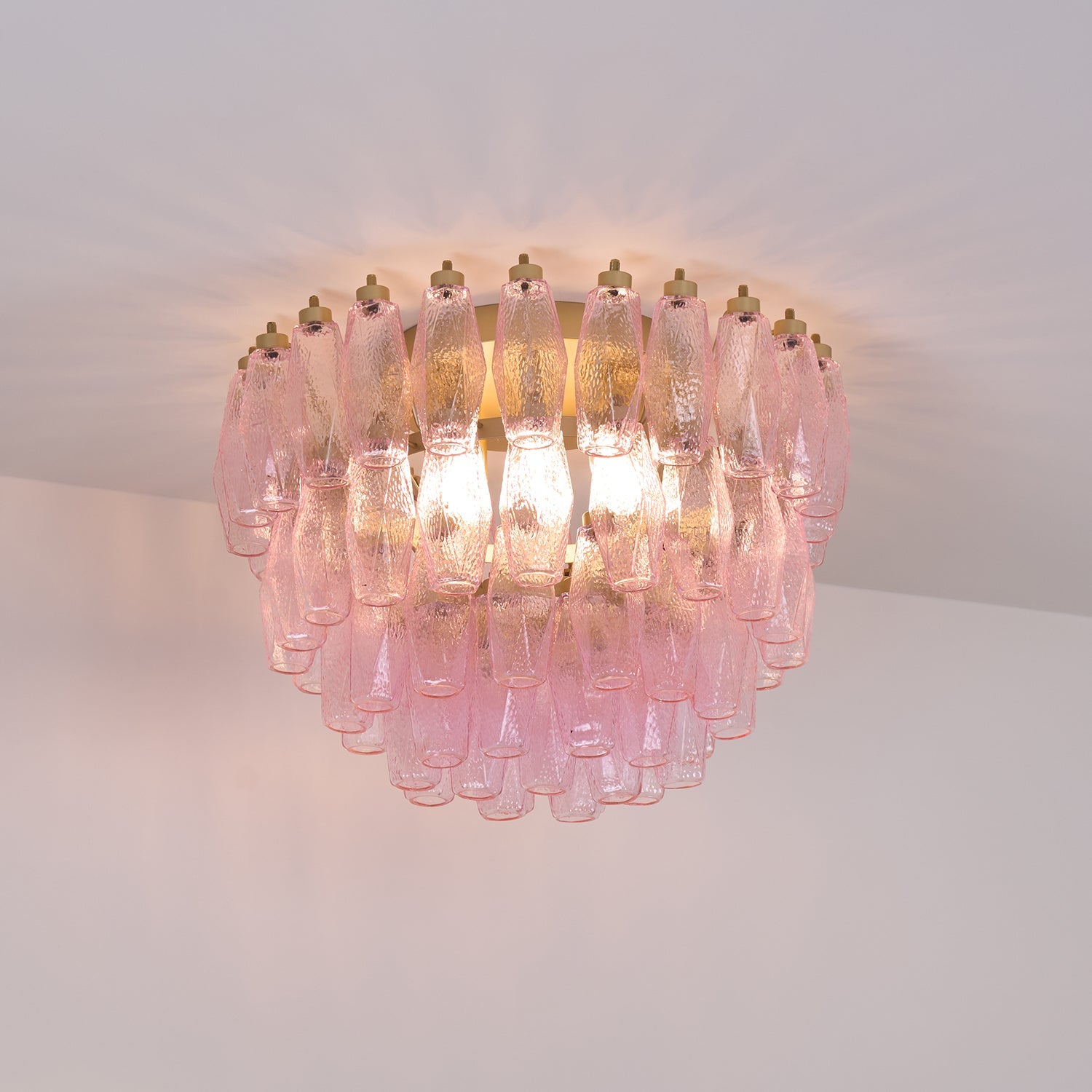 Aurora Ceiling Lamp Poliedri Pink Murano Glass Layered Flush Mount - Blowlighting