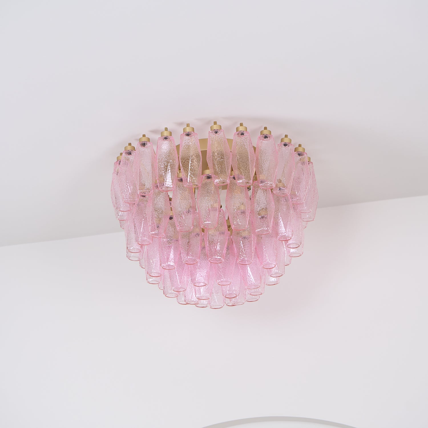 Aurora Ceiling Lamp Poliedri Pink Murano Glass Layered Flush Mount - Blowlighting