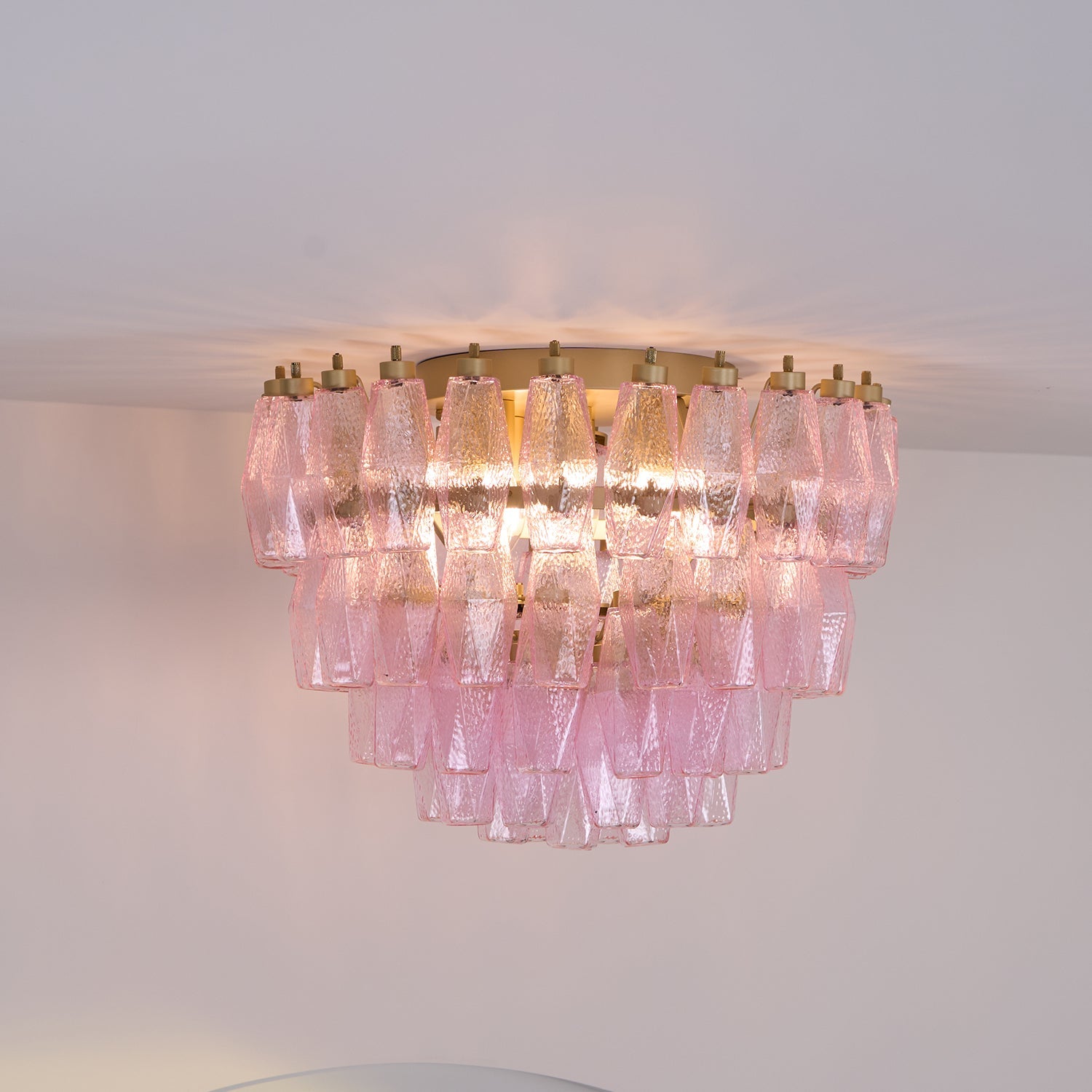 Aurora Ceiling Lamp Poliedri Pink Murano Glass Layered Flush Mount - Blowlighting