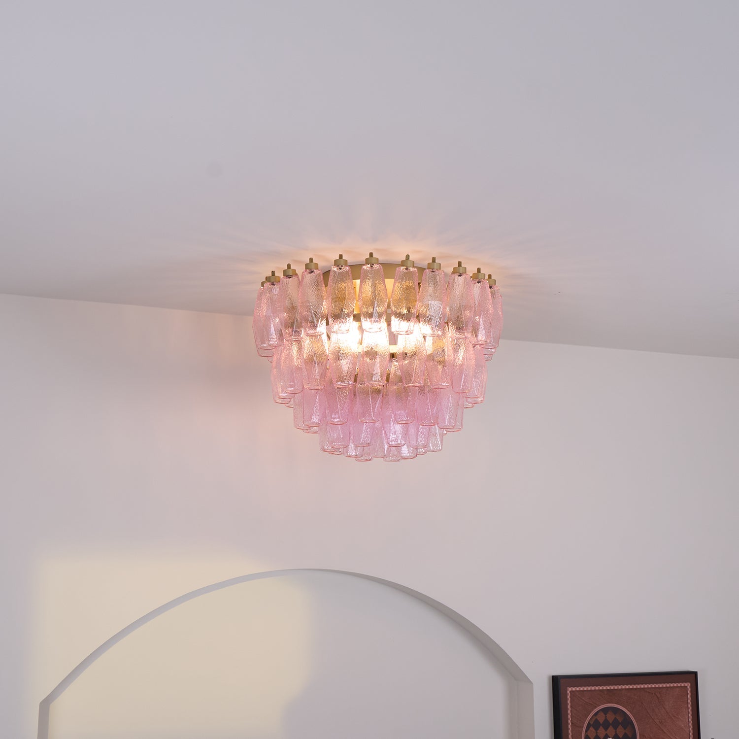 Aurora Ceiling Lamp Poliedri Pink Murano Glass Layered Flush Mount - Blowlighting