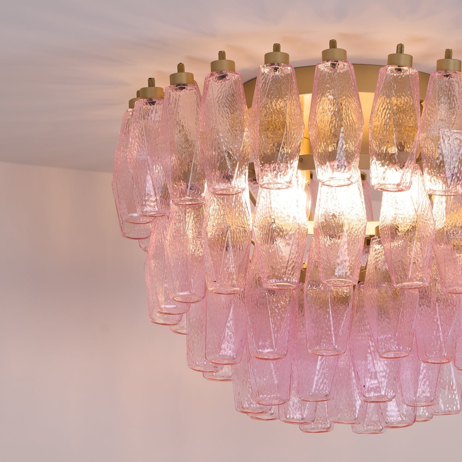 Aurora Ceiling Lamp Poliedri Pink Murano Glass Layered Flush Mount - Blowlighting