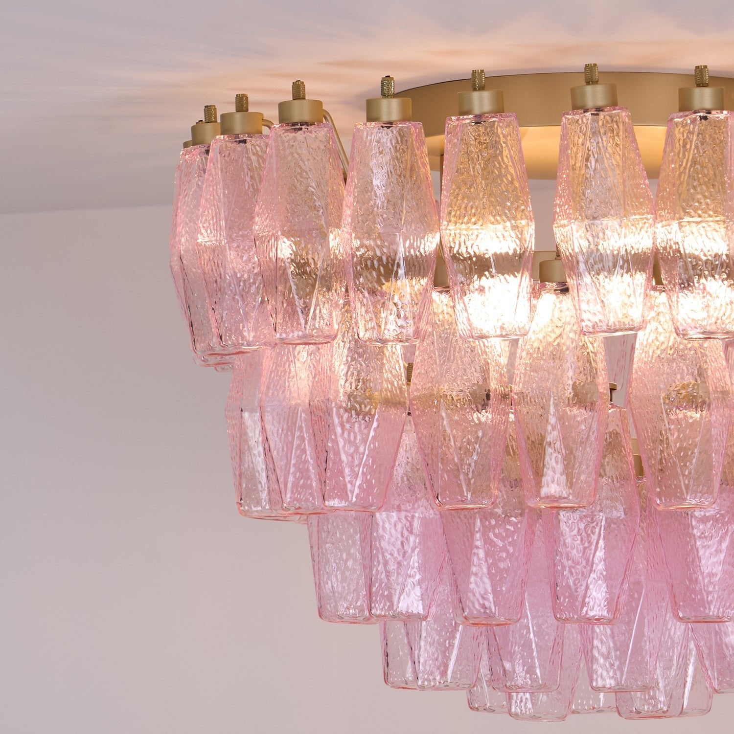 Aurora Ceiling Lamp Poliedri Pink Murano Glass Layered Flush Mount - Blowlighting
