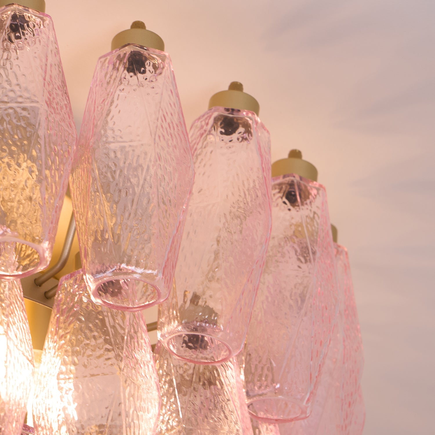 Aurora Ceiling Lamp Poliedri Pink Murano Glass Layered Flush Mount - Blowlighting