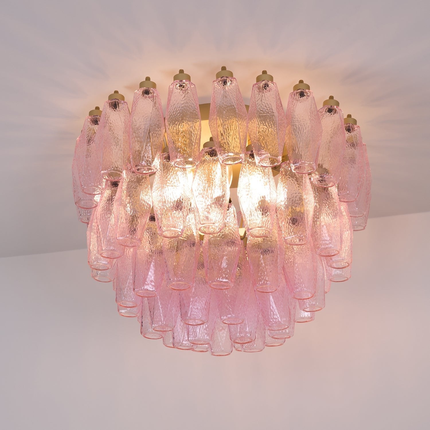 Aurora Ceiling Lamp Poliedri Pink Murano Glass Layered Flush Mount - Blowlighting