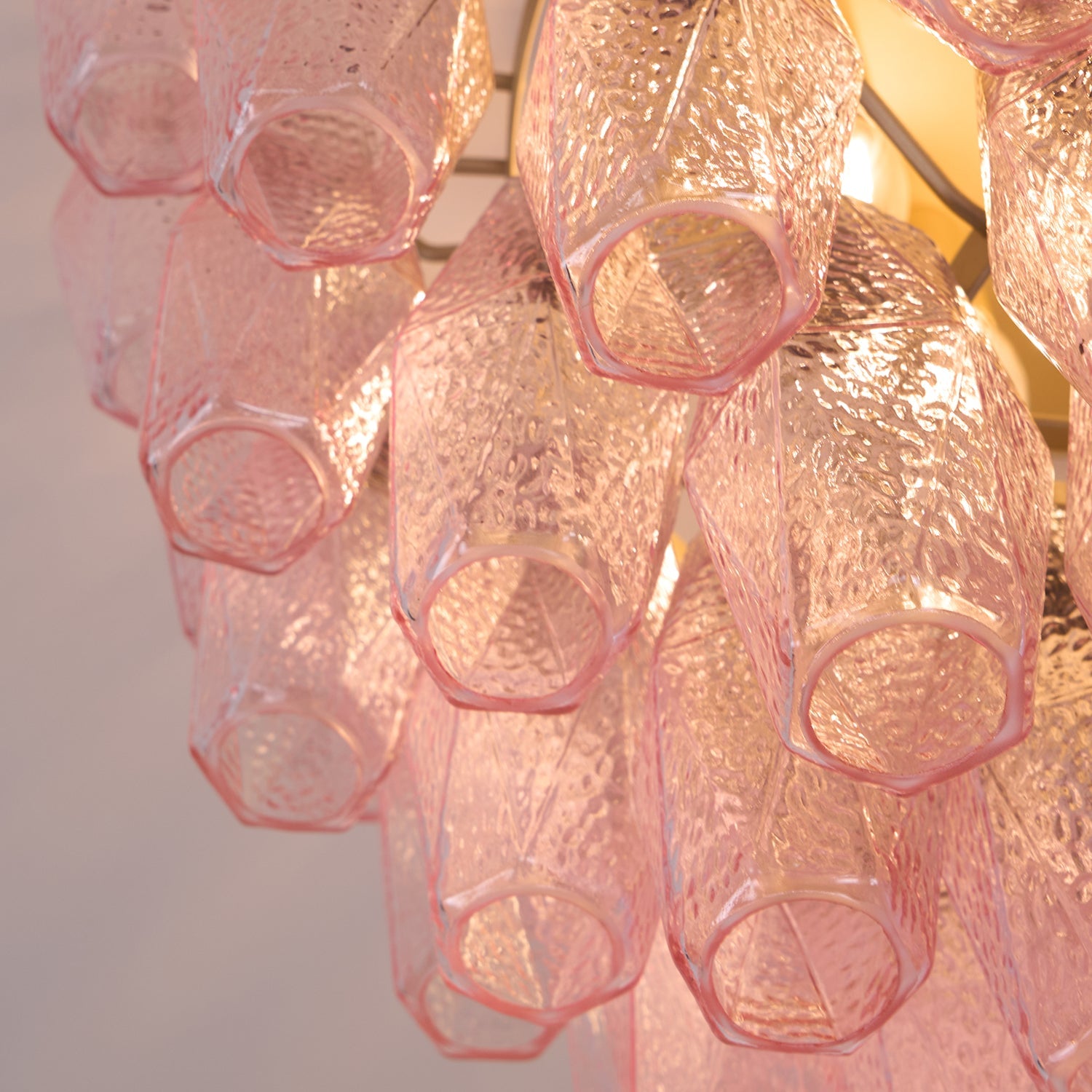 Aurora Ceiling Lamp Poliedri Pink Murano Glass Layered Flush Mount - Blowlighting