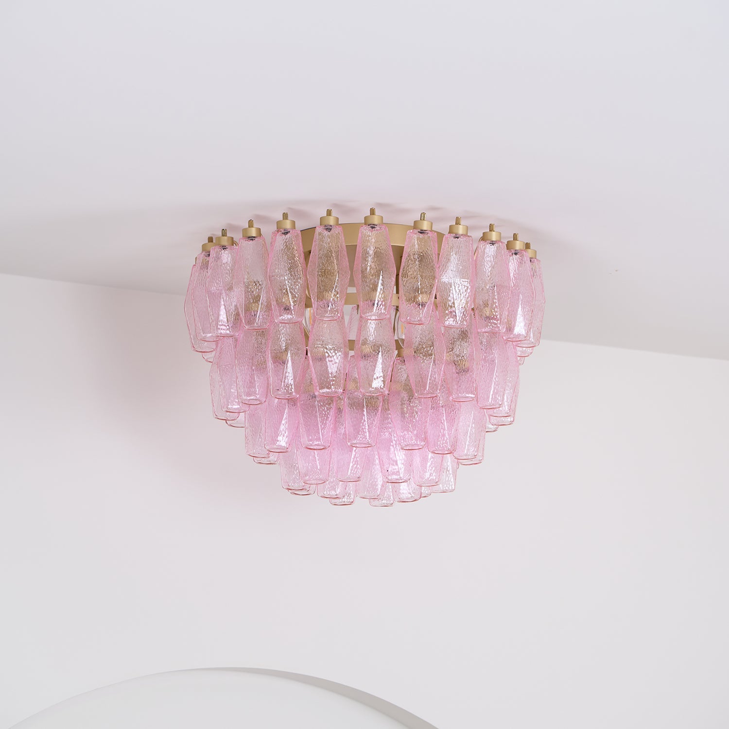 Aurora Ceiling Lamp Poliedri Pink Murano Glass Layered Flush Mount - Blowlighting
