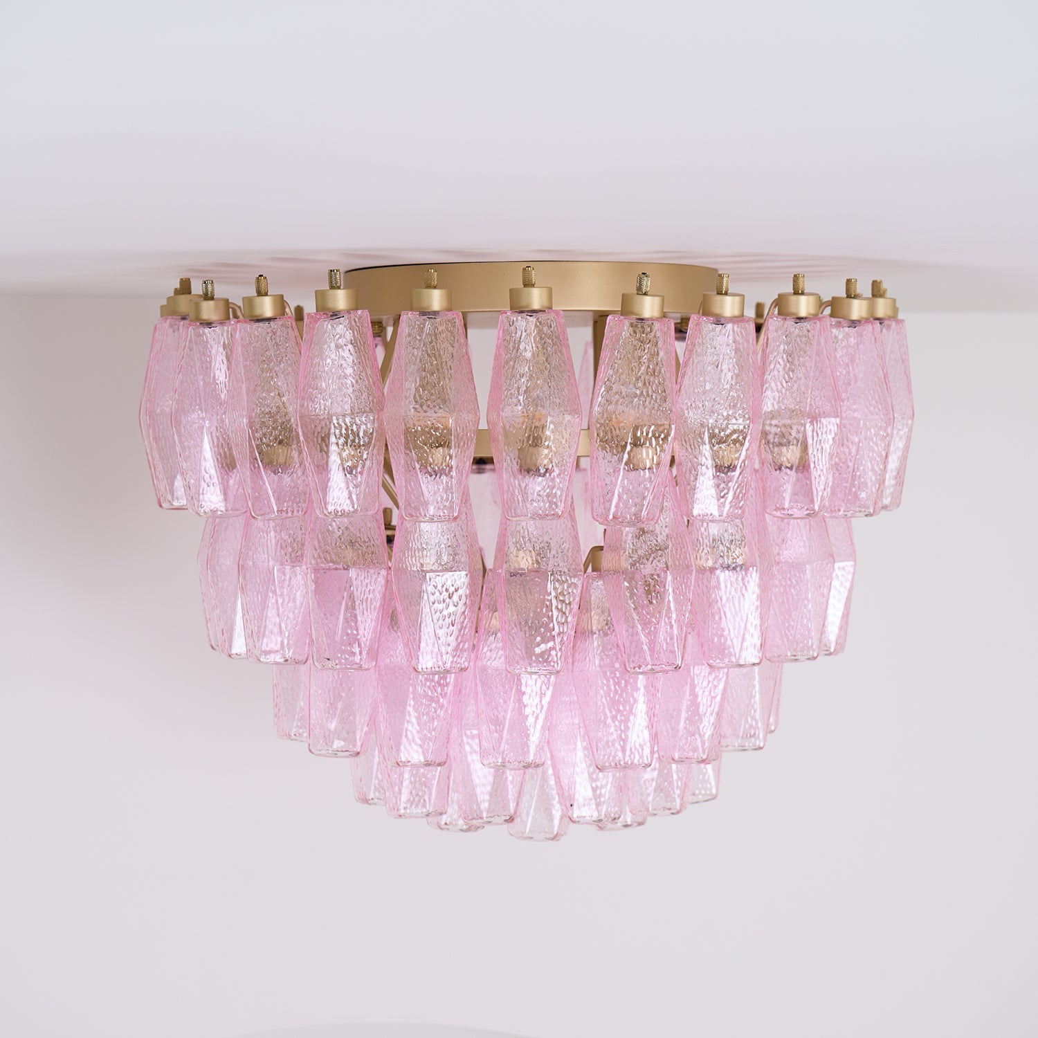 Aurora Ceiling Lamp Poliedri Pink Murano Glass Layered Flush Mount - Blowlighting
