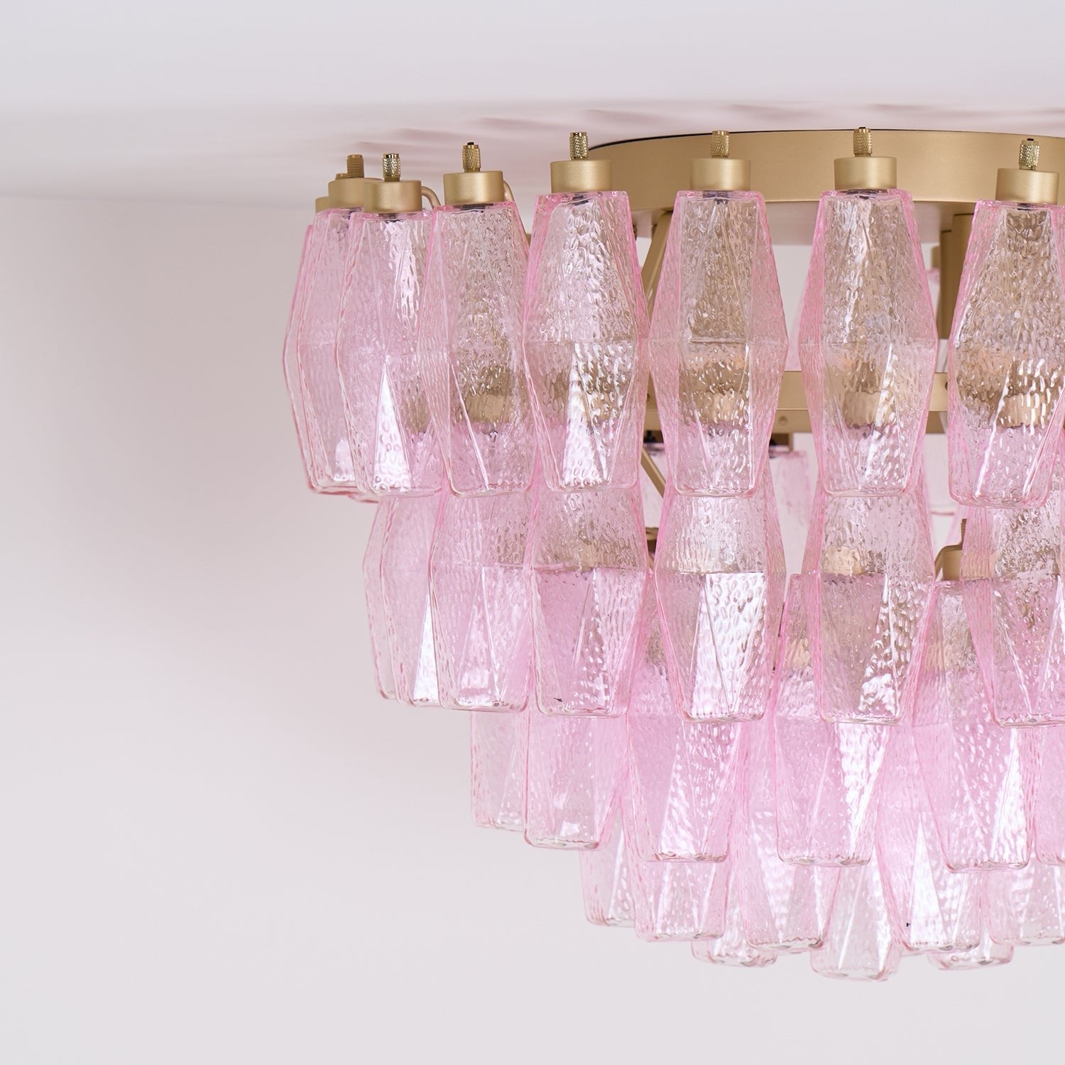 Aurora Ceiling Lamp Poliedri Pink Murano Glass Layered Flush Mount - Blowlighting