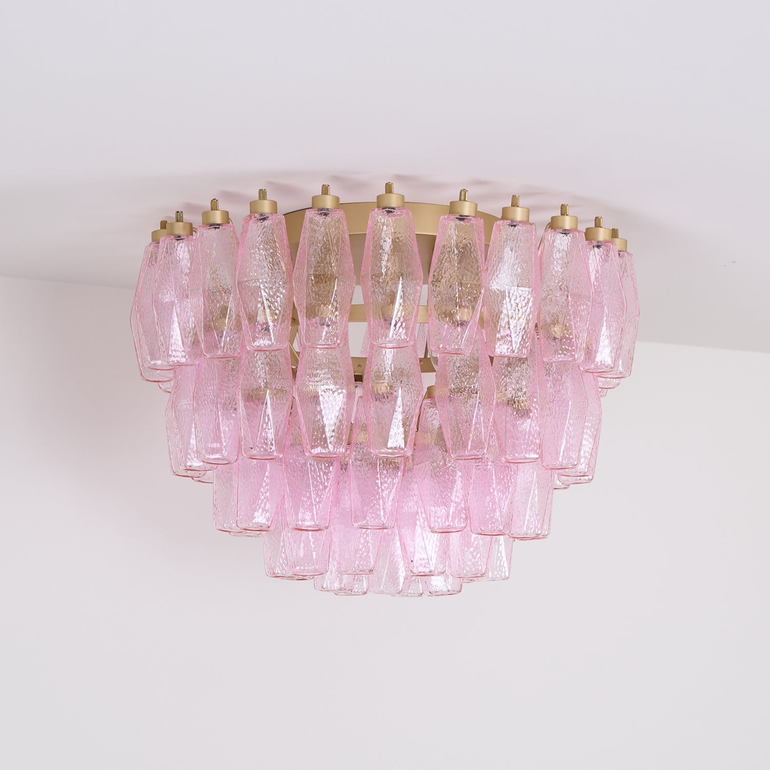 Aurora Ceiling Lamp Poliedri Pink Murano Glass Layered Flush Mount - Blowlighting