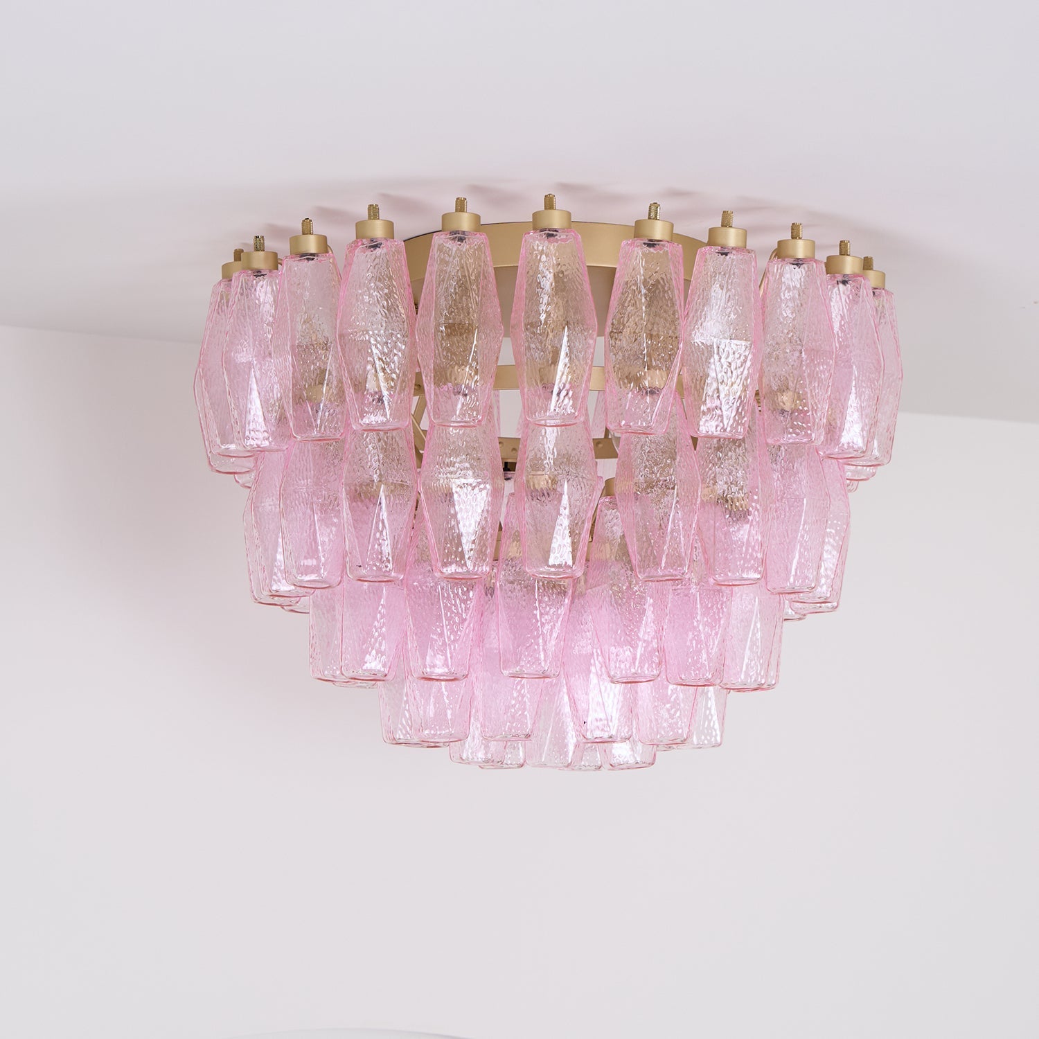 Aurora Ceiling Lamp Poliedri Pink Murano Glass Layered Flush Mount - Blowlighting