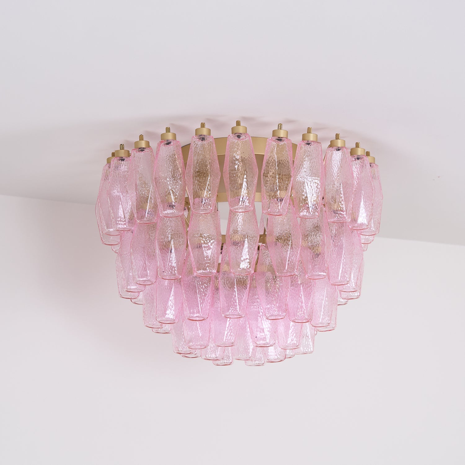 Aurora Ceiling Lamp Poliedri Pink Murano Glass Layered Flush Mount - Blowlighting