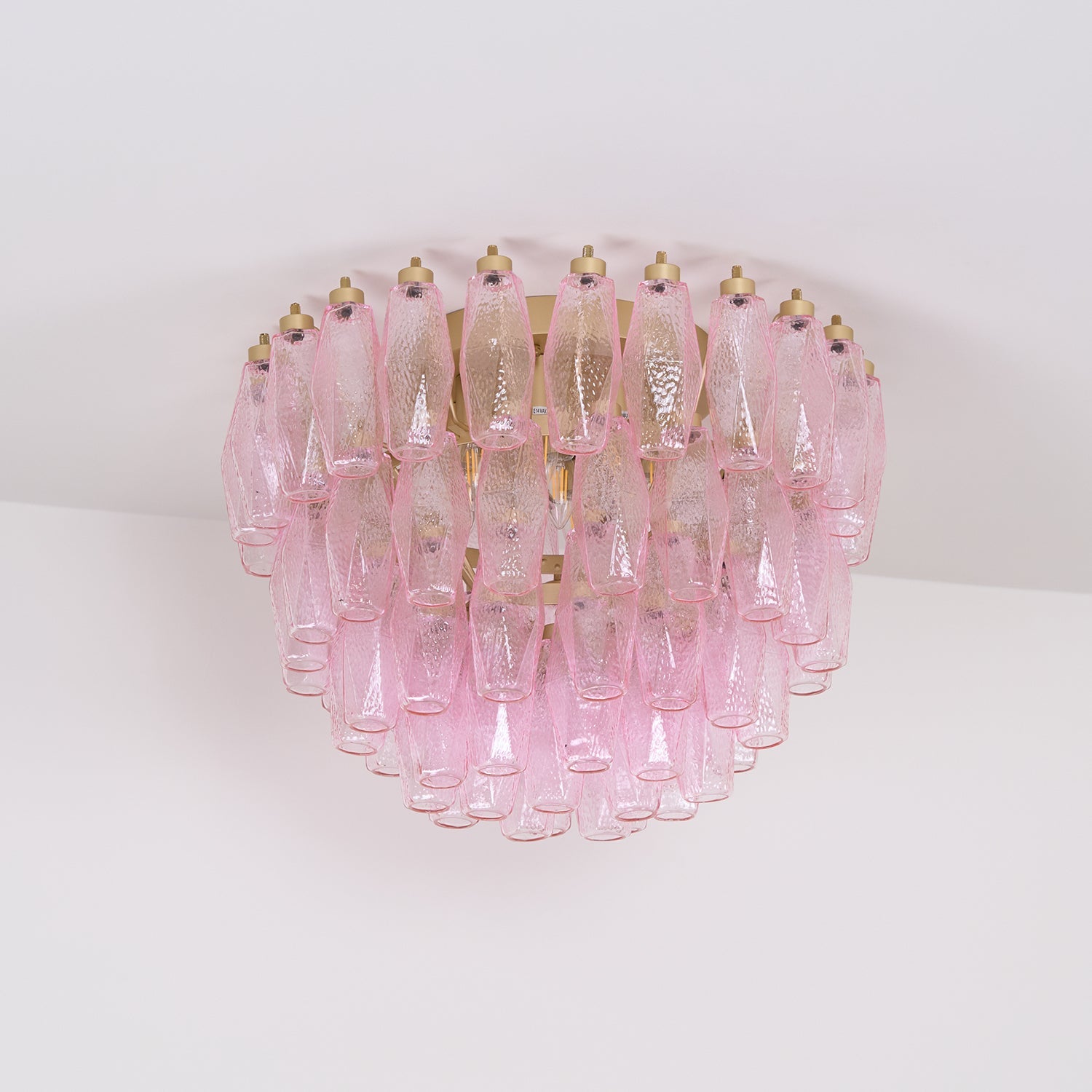 Aurora Ceiling Lamp Poliedri Pink Murano Glass Layered Flush Mount - Blowlighting