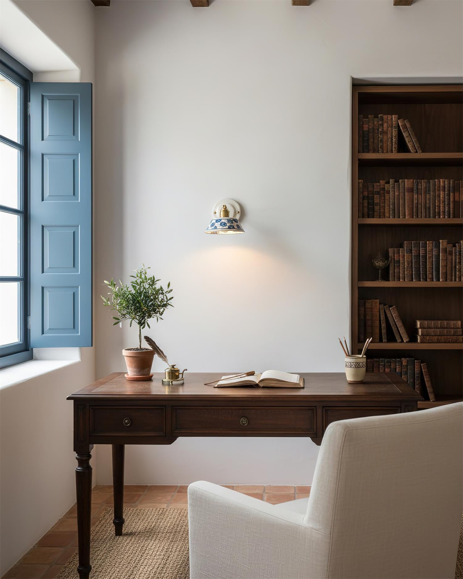 Porcelain Indigo Vintage Ceramics Wall Light