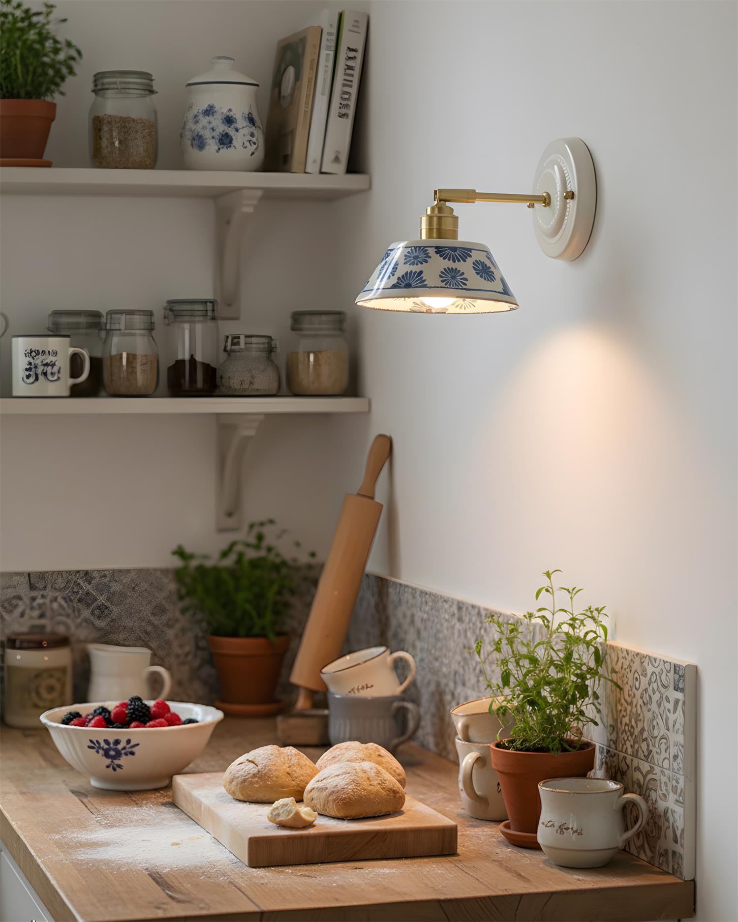 Porcelain Indigo Vintage Ceramics Wall Light