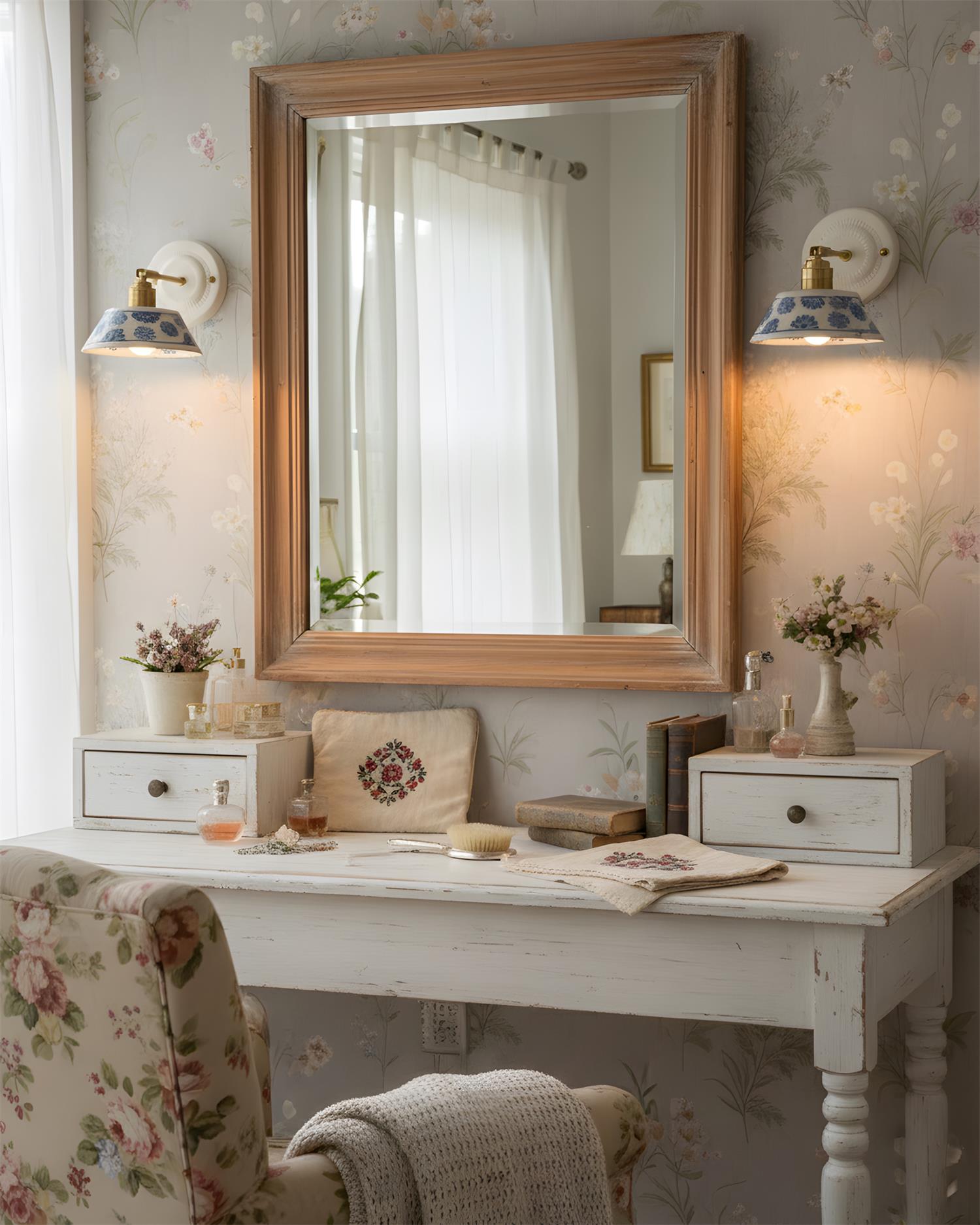Porcelain Indigo Vintage Ceramics Wall Light