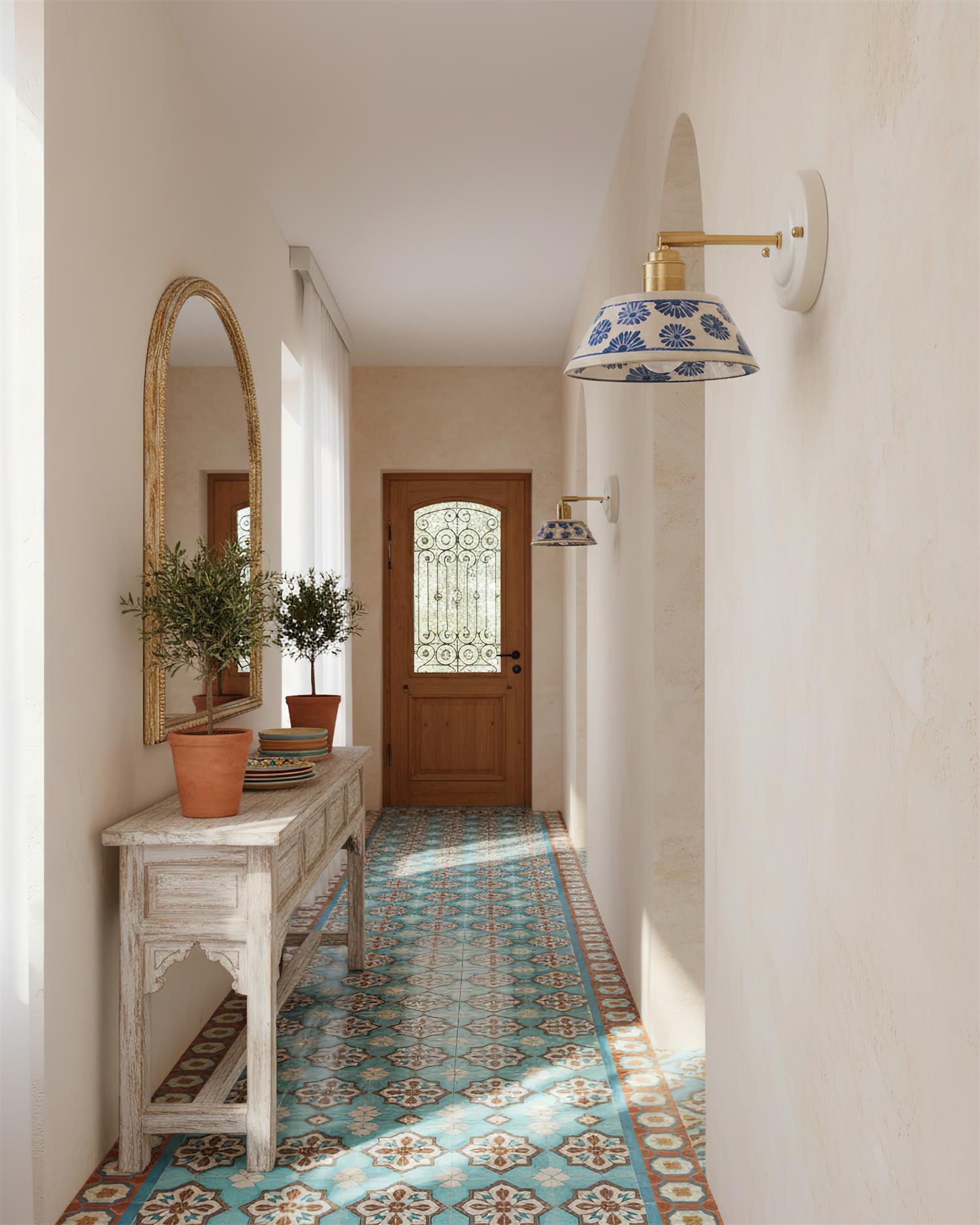 Porcelain Indigo Vintage Ceramics Wall Light