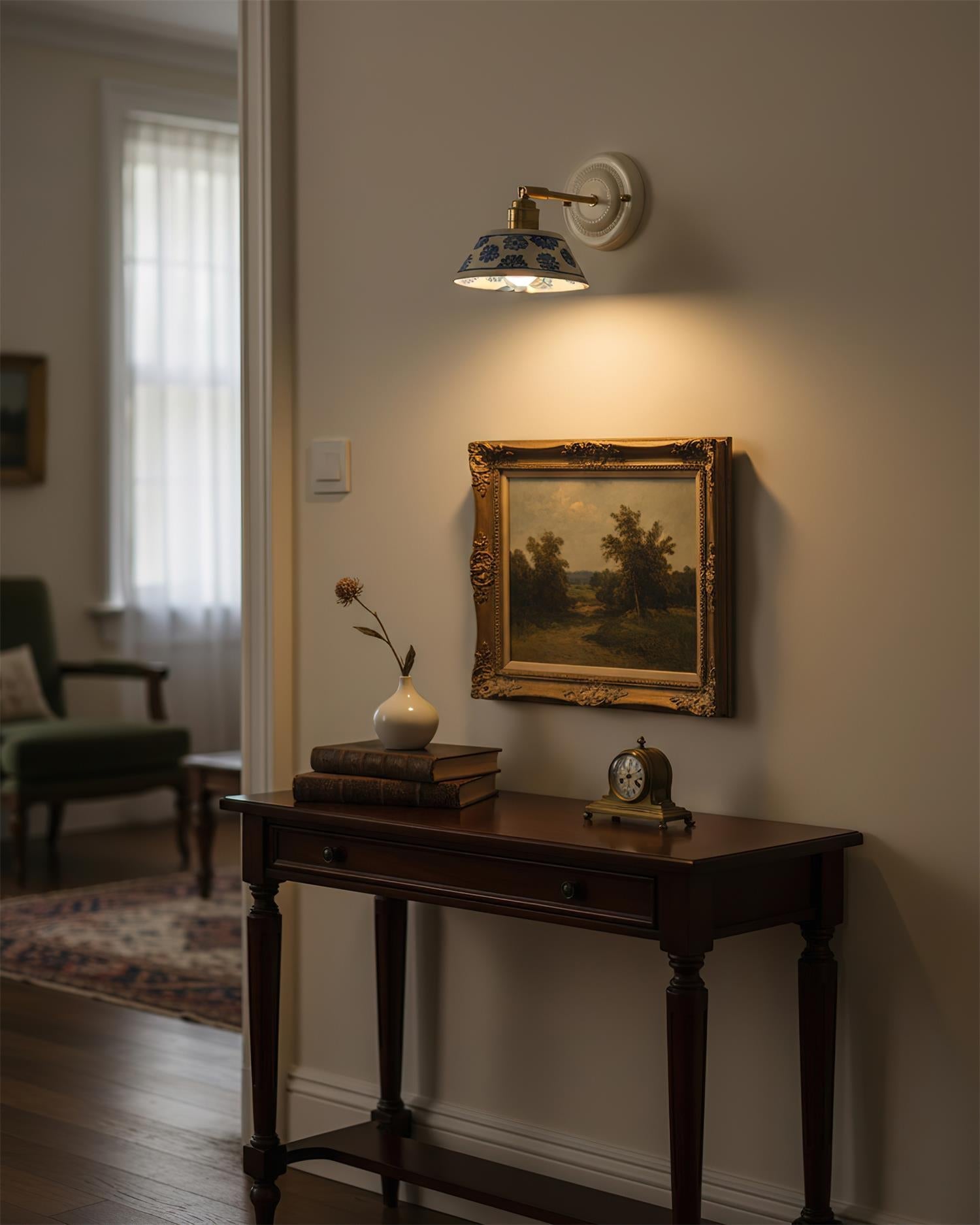 Porcelain Indigo Vintage Ceramics Wall Light