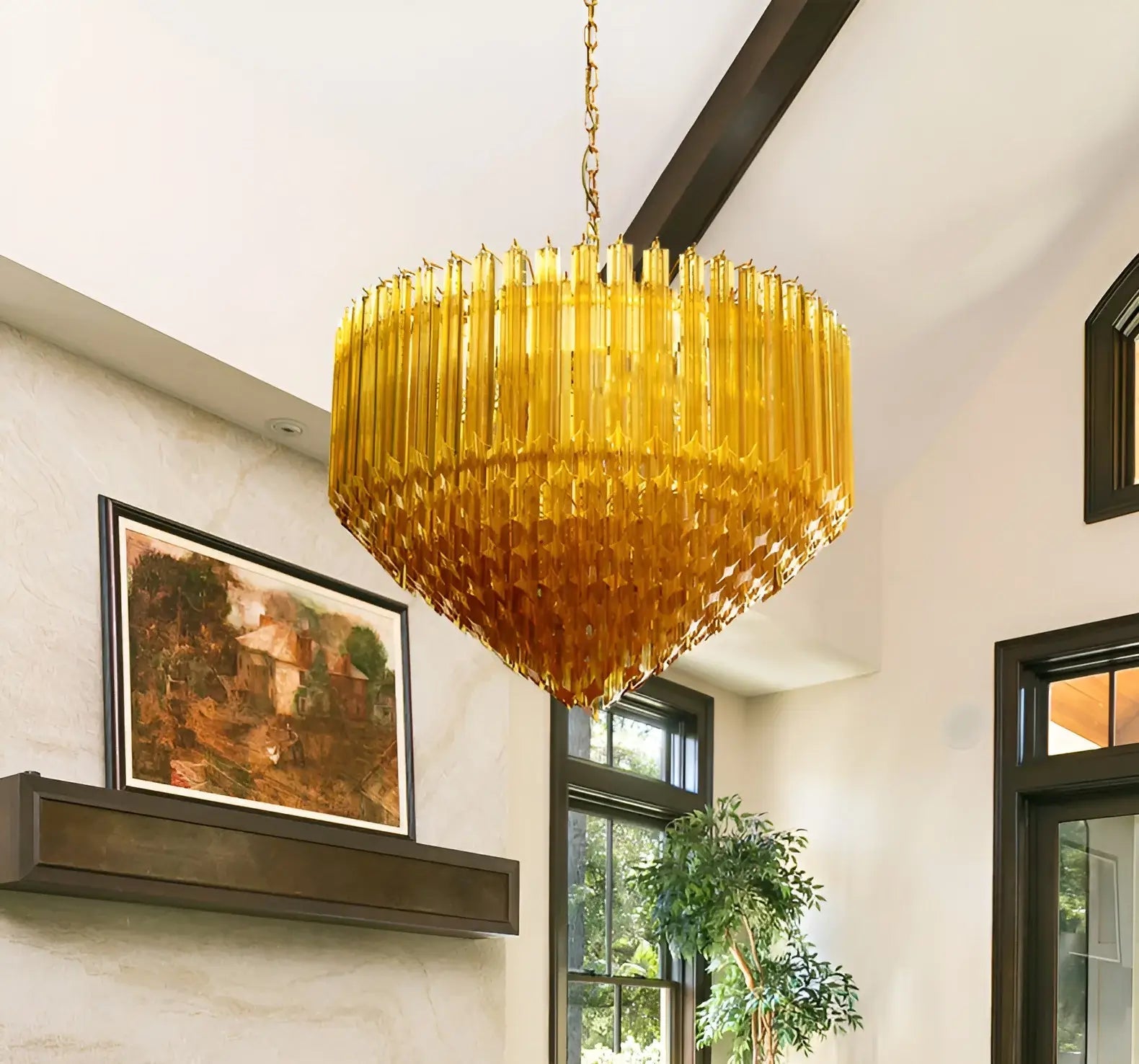 Aurora Chandelier Amber Murano Glass Prism Grand Art - Blowlighting