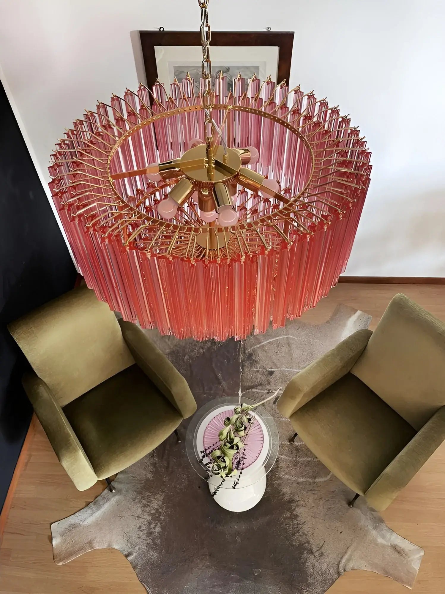 Aurora Chandelier Pink Glass Prisms Geometric - Blowlighting