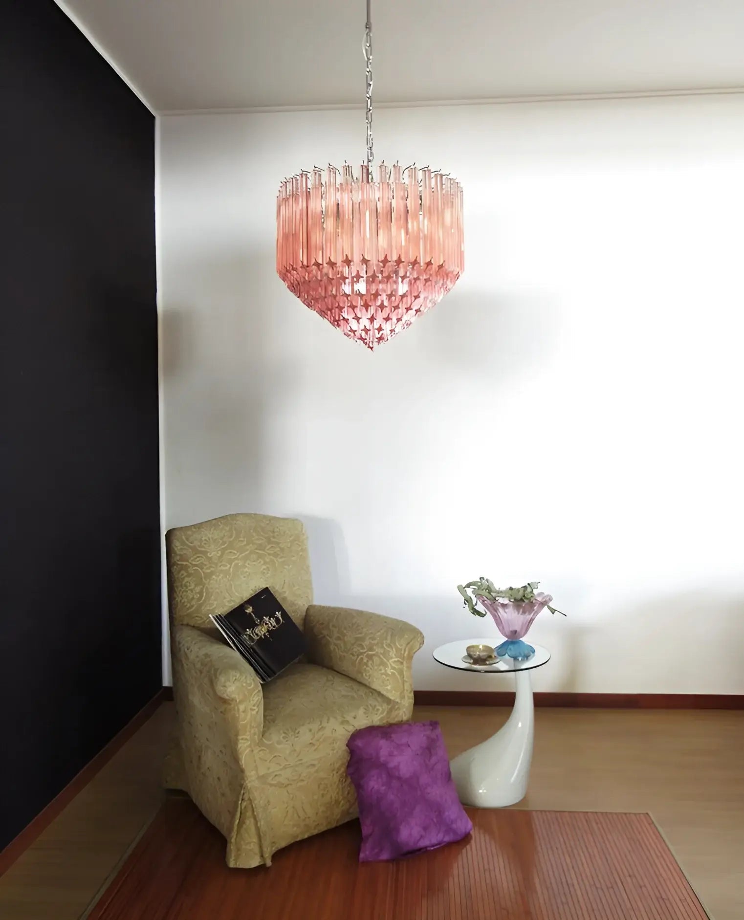 Aurora Chandelier Pink Glass Prisms Geometric - Blowlighting