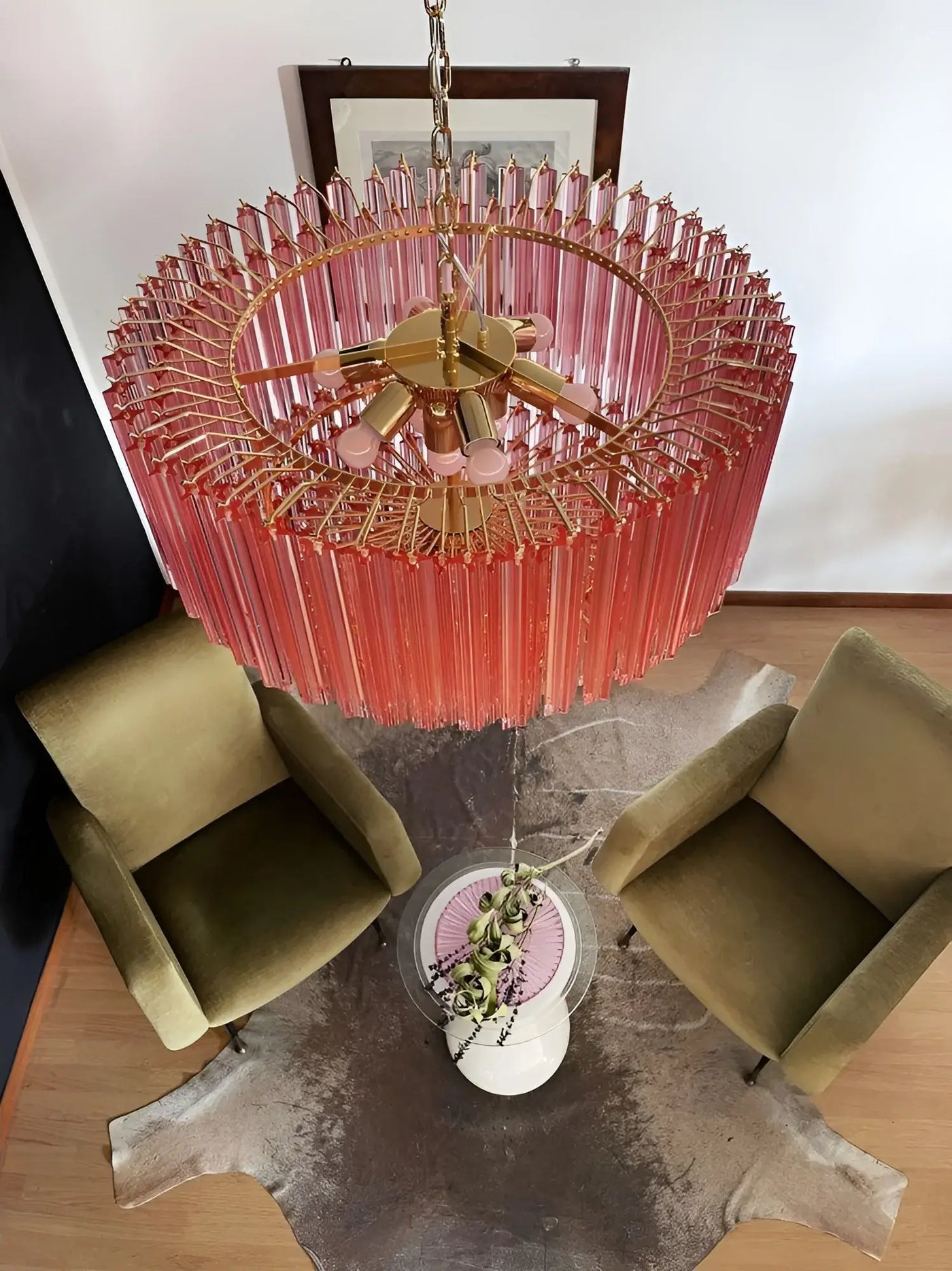 Aurora Chandelier Pink Glass Prisms Geometric - Blowlighting