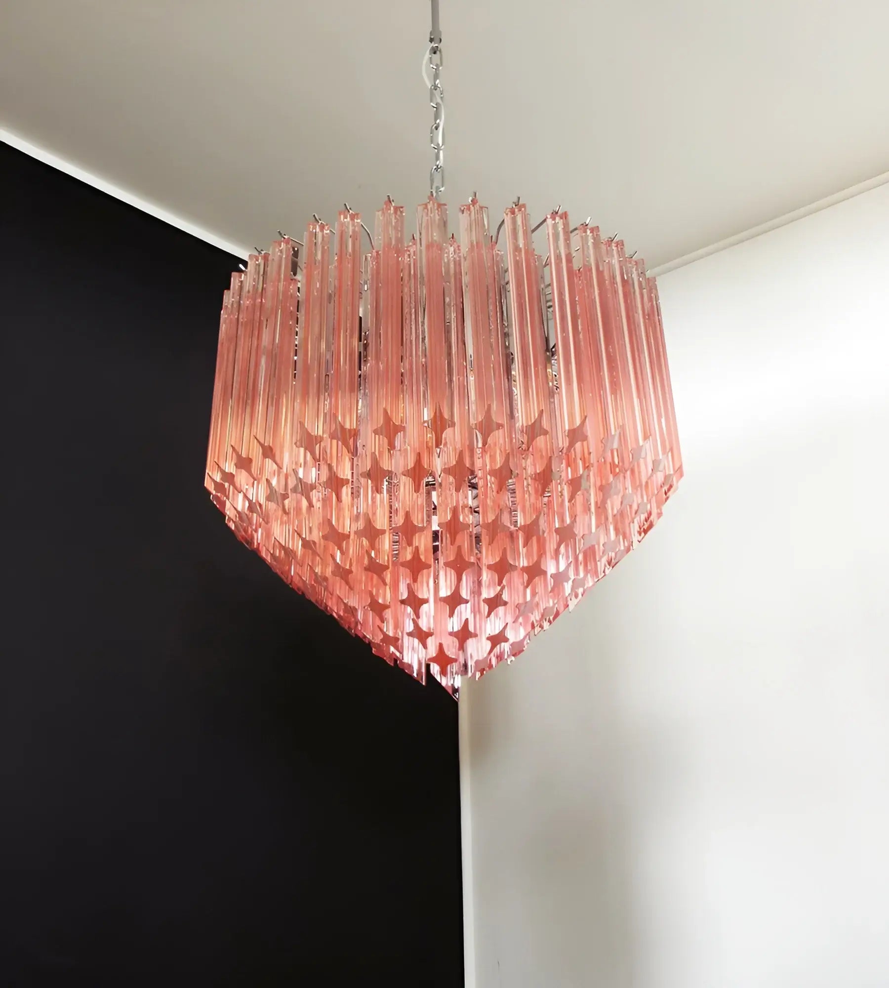 Aurora Chandelier Pink Glass Prisms Geometric - Blowlighting