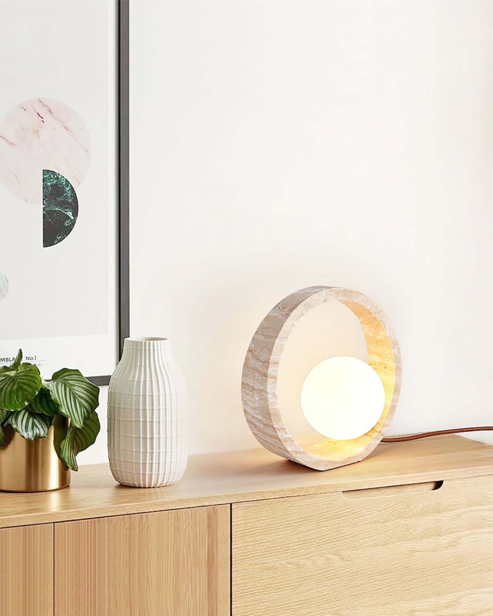 Orzore Circular Travertine Table Lamp - Blowlighting