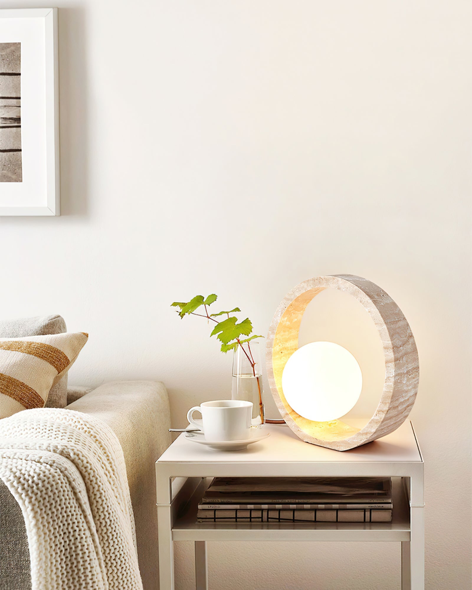 Orzore Circular Travertine Table Lamp - Blowlighting