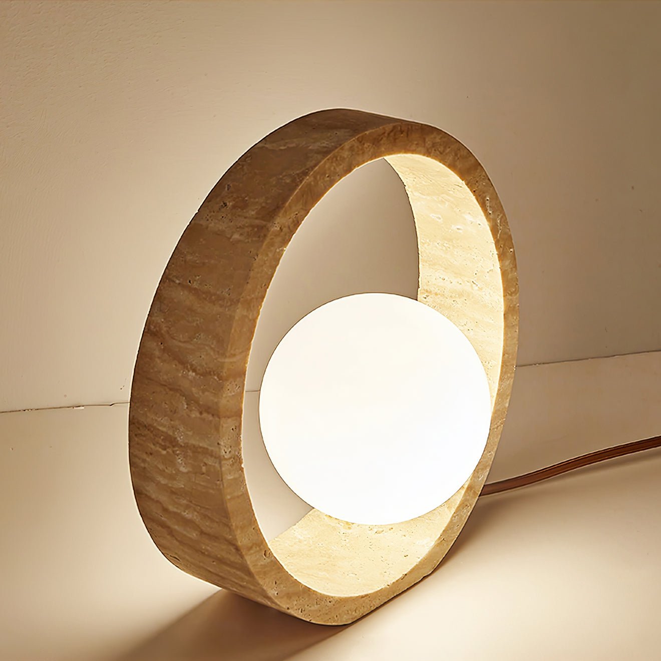 Orzore Circular Travertine Table Lamp - Blowlighting