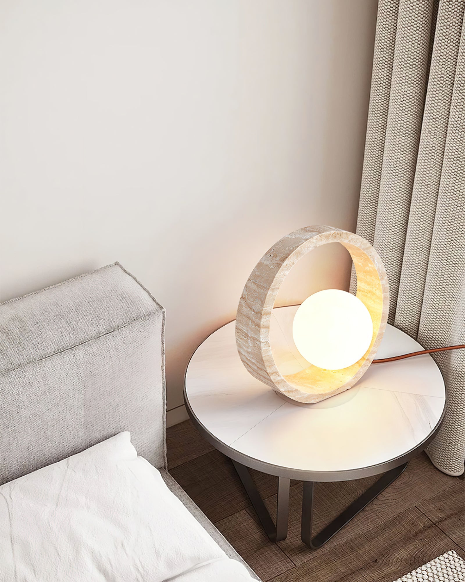Orzore Circular Travertine Table Lamp - Blowlighting