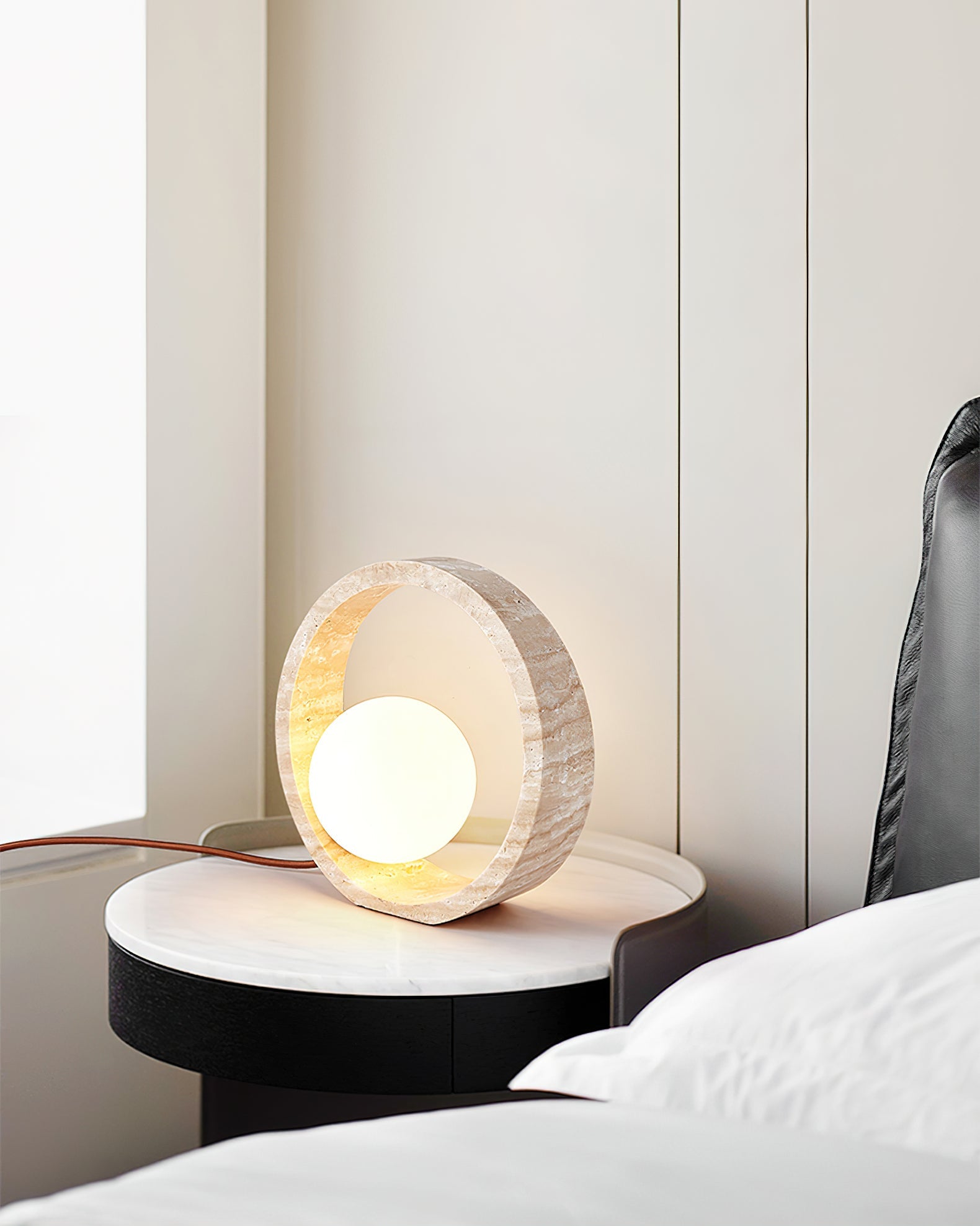 Orzore Circular Travertine Table Lamp - Blowlighting