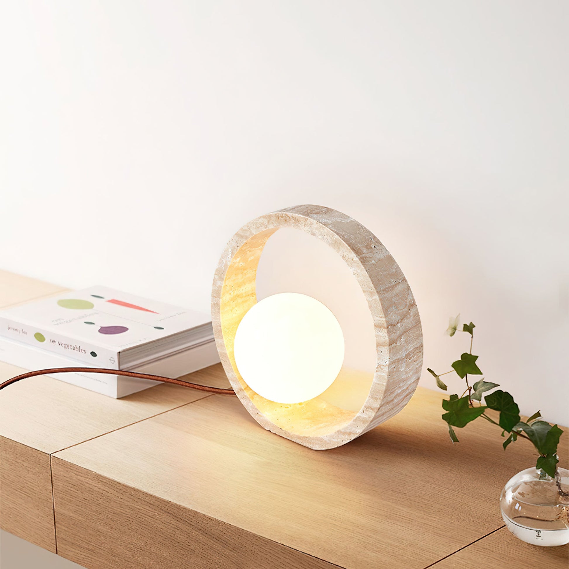 Orzore Circular Travertine Table Lamp - Blowlighting